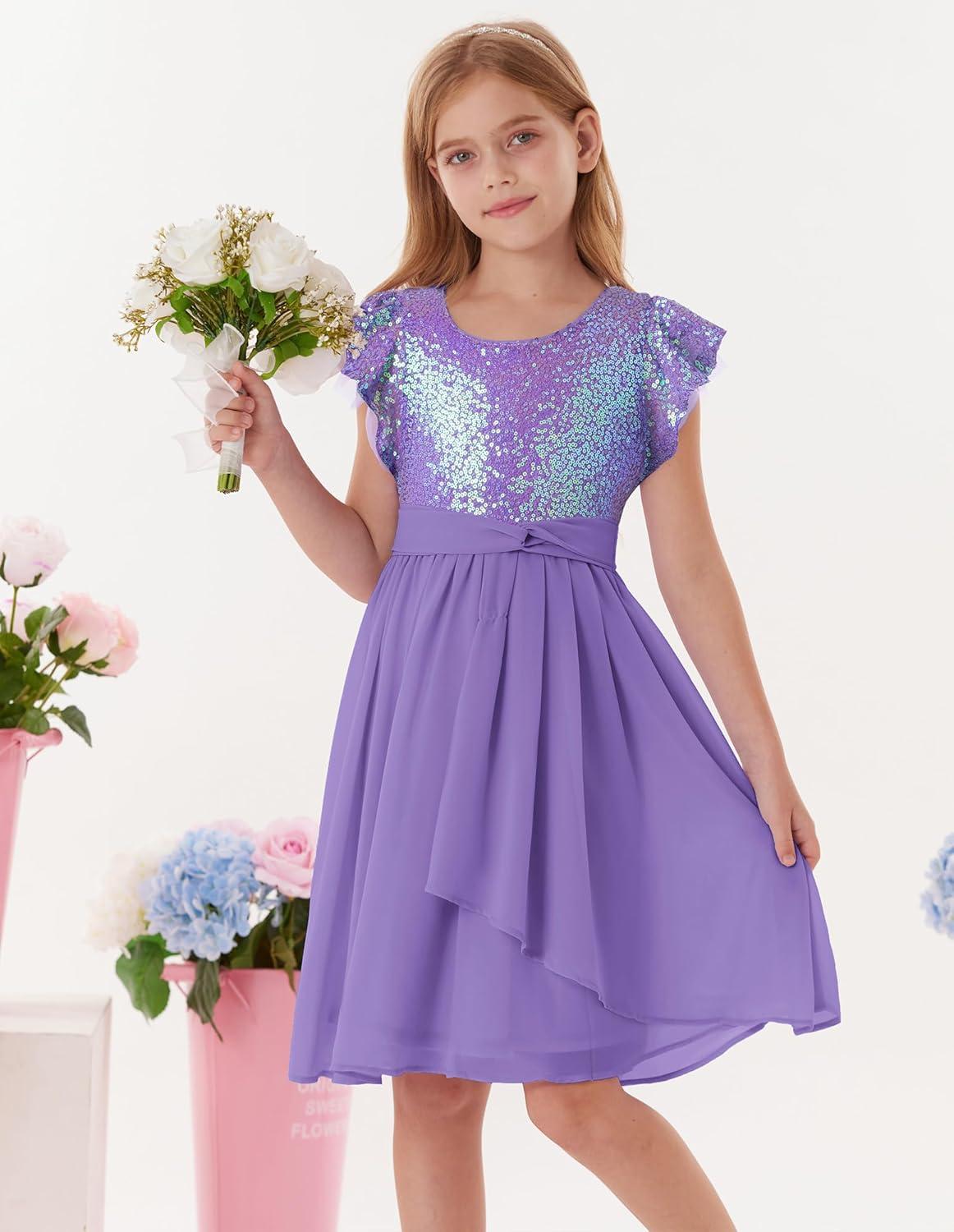 imageGRACE KARIN Girls Sequin Dress Party Birthday Prom Formal Fancy Midi Dress 512 YearsDeep Purple
