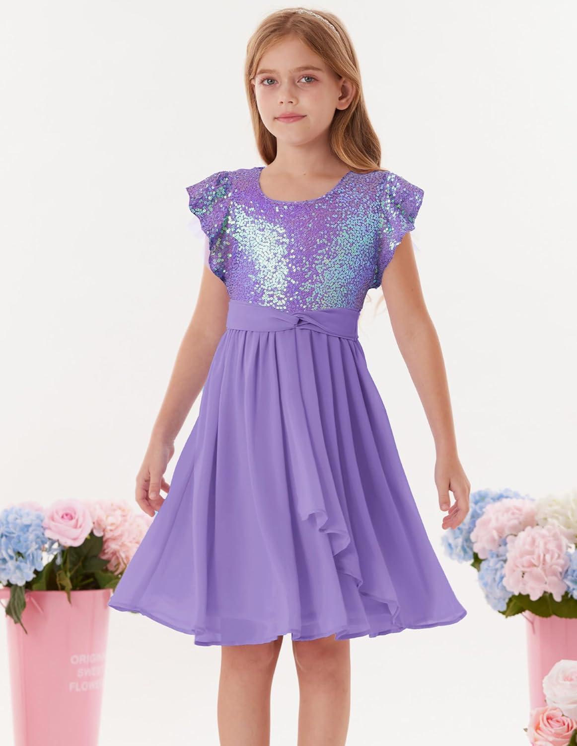 imageGRACE KARIN Girls Sequin Dress Party Birthday Prom Formal Fancy Midi Dress 512 YearsDeep Purple