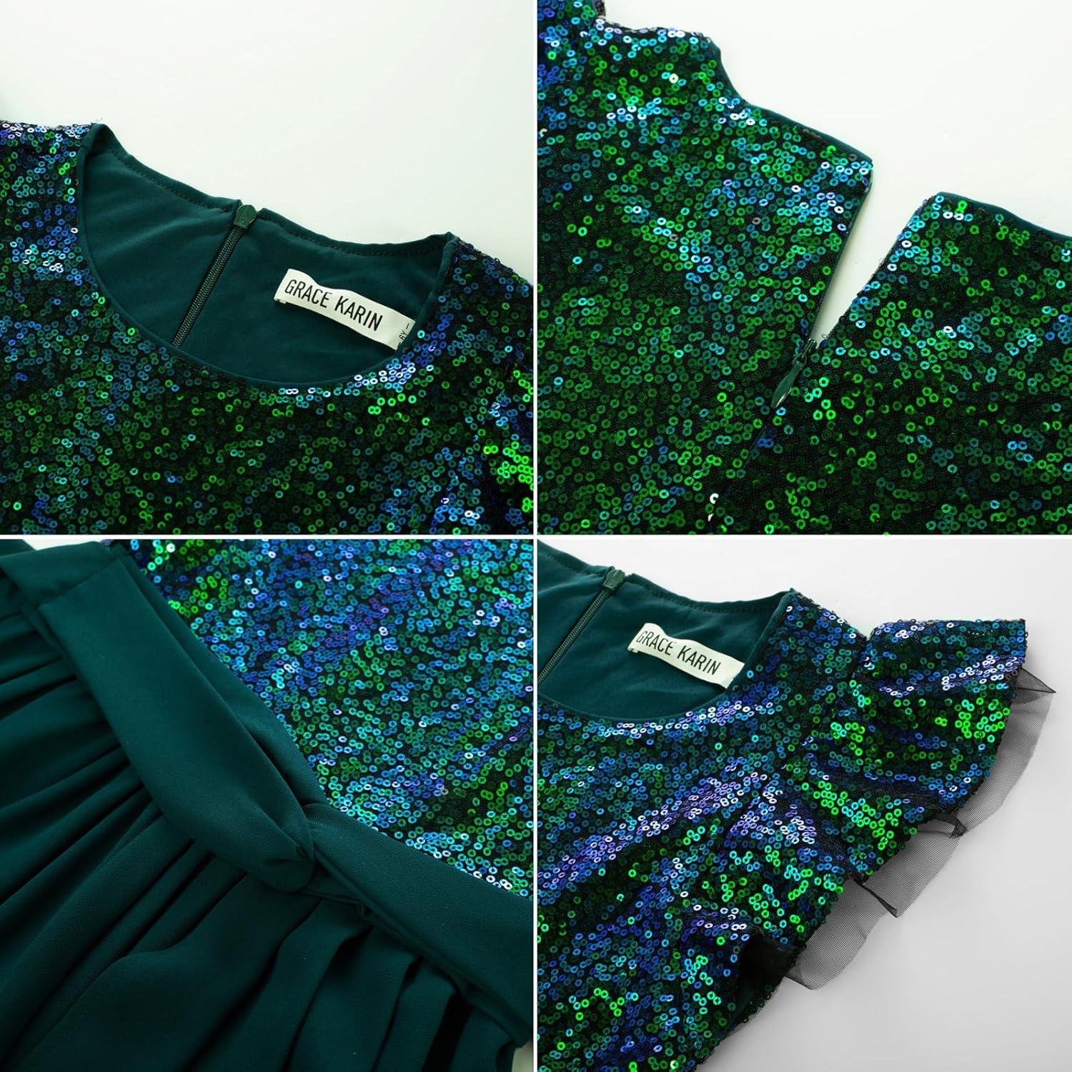 imageGRACE KARIN Girls Sequin Dress Party Birthday Prom Formal Fancy Midi Dress 512 YearsGreen