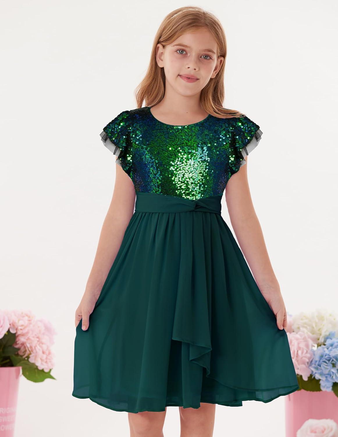 imageGRACE KARIN Girls Sequin Dress Party Birthday Prom Formal Fancy Midi Dress 512 YearsGreen