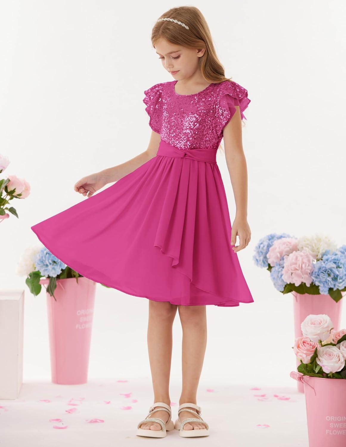 imageGRACE KARIN Girls Sequin Dress Party Birthday Prom Formal Fancy Midi Dress 512 YearsHot Pink