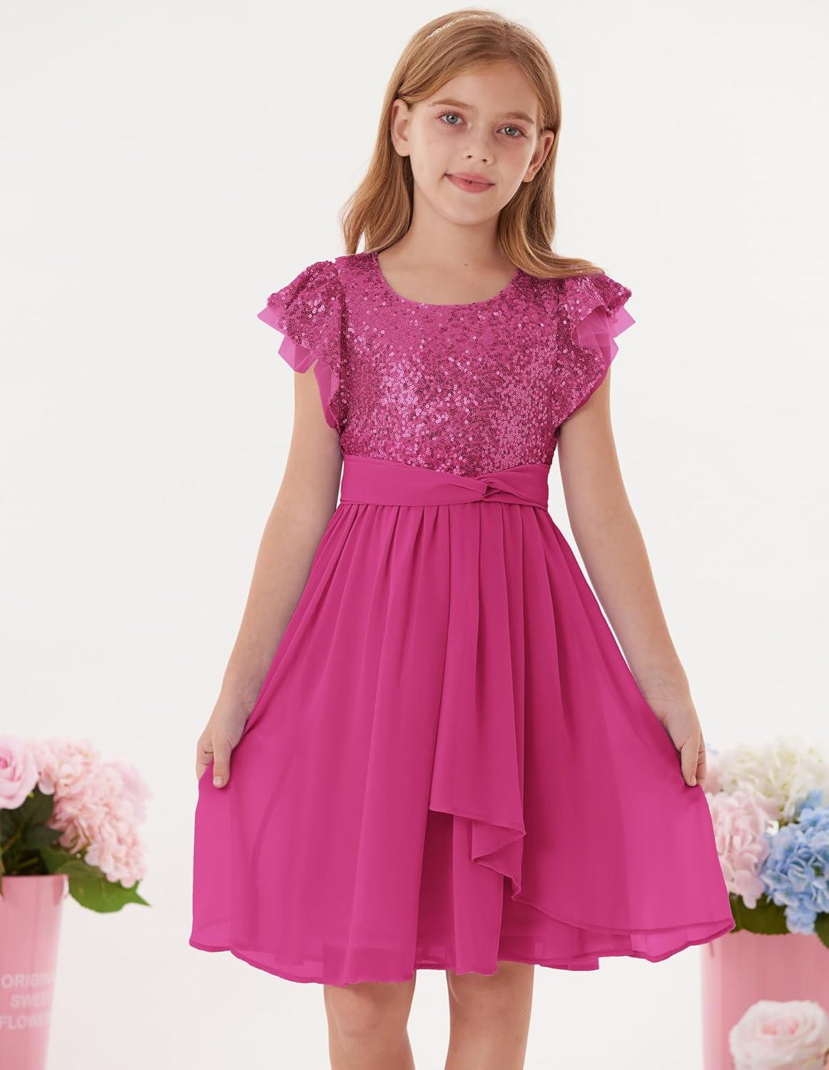 imageGRACE KARIN Girls Sequin Dress Party Birthday Prom Formal Fancy Midi Dress 512 YearsHot Pink
