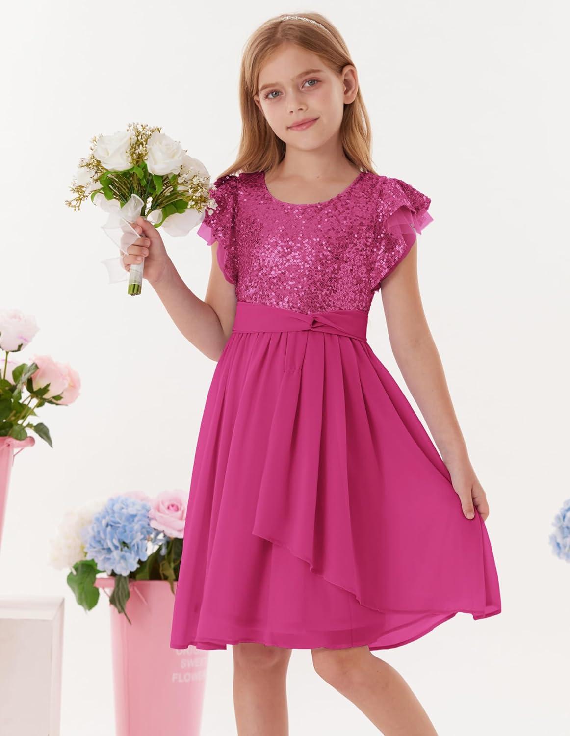 imageGRACE KARIN Girls Sequin Dress Party Birthday Prom Formal Fancy Midi Dress 512 YearsHot Pink