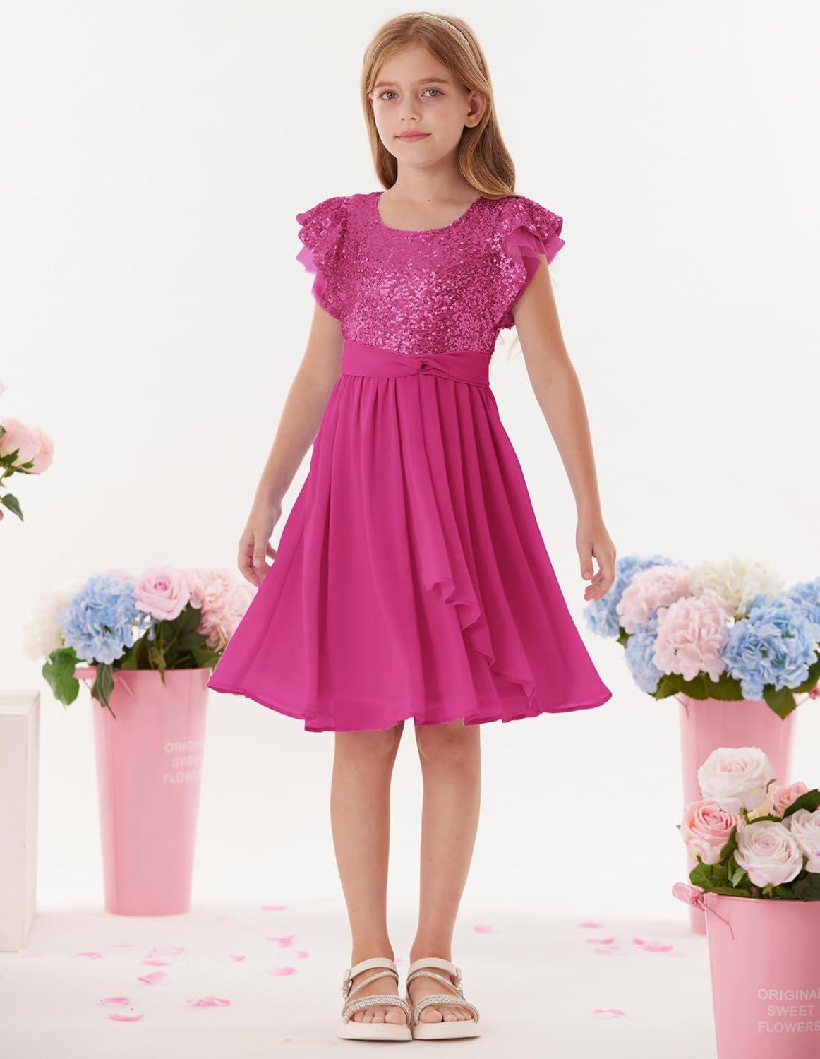 imageGRACE KARIN Girls Sequin Dress Party Birthday Prom Formal Fancy Midi Dress 512 YearsHot Pink