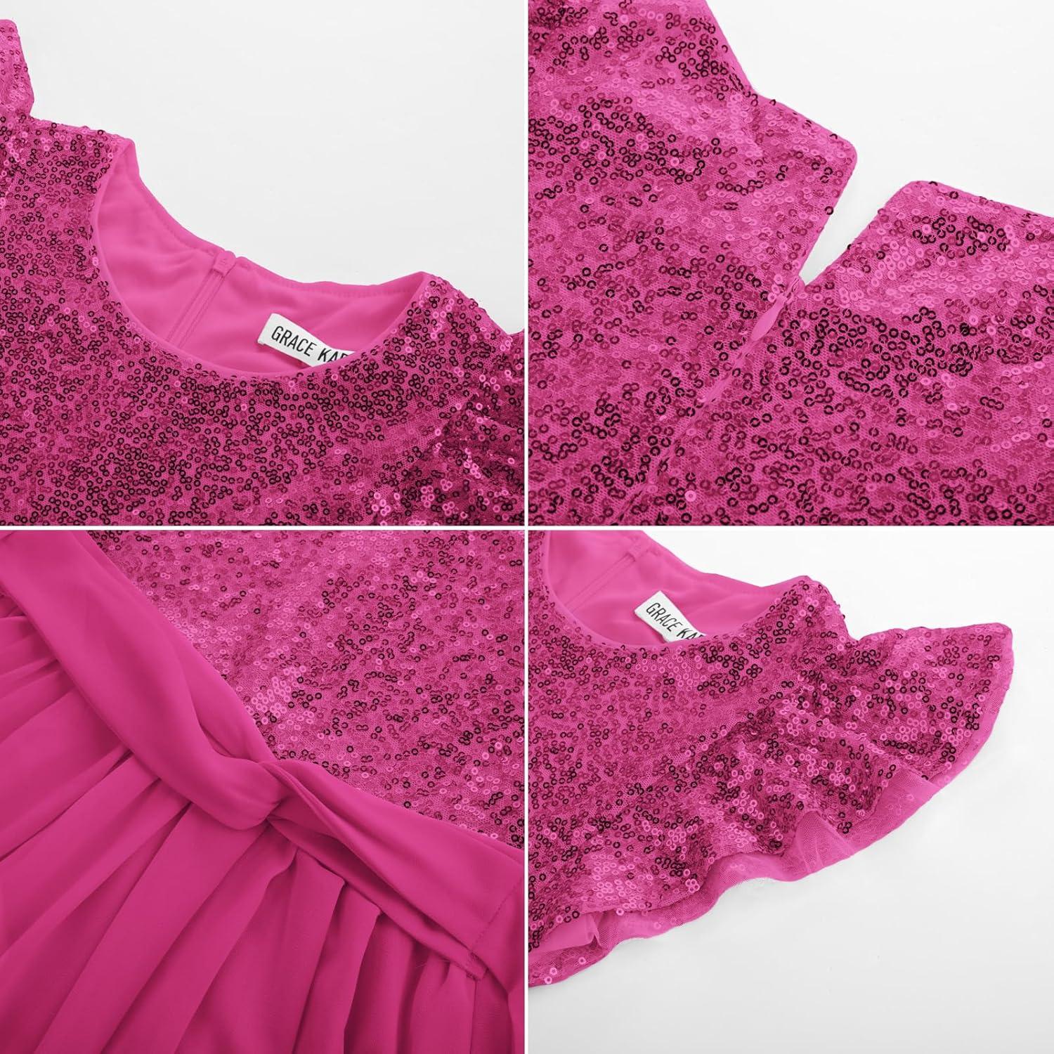 imageGRACE KARIN Girls Sequin Dress Party Birthday Prom Formal Fancy Midi Dress 512 YearsHot Pink
