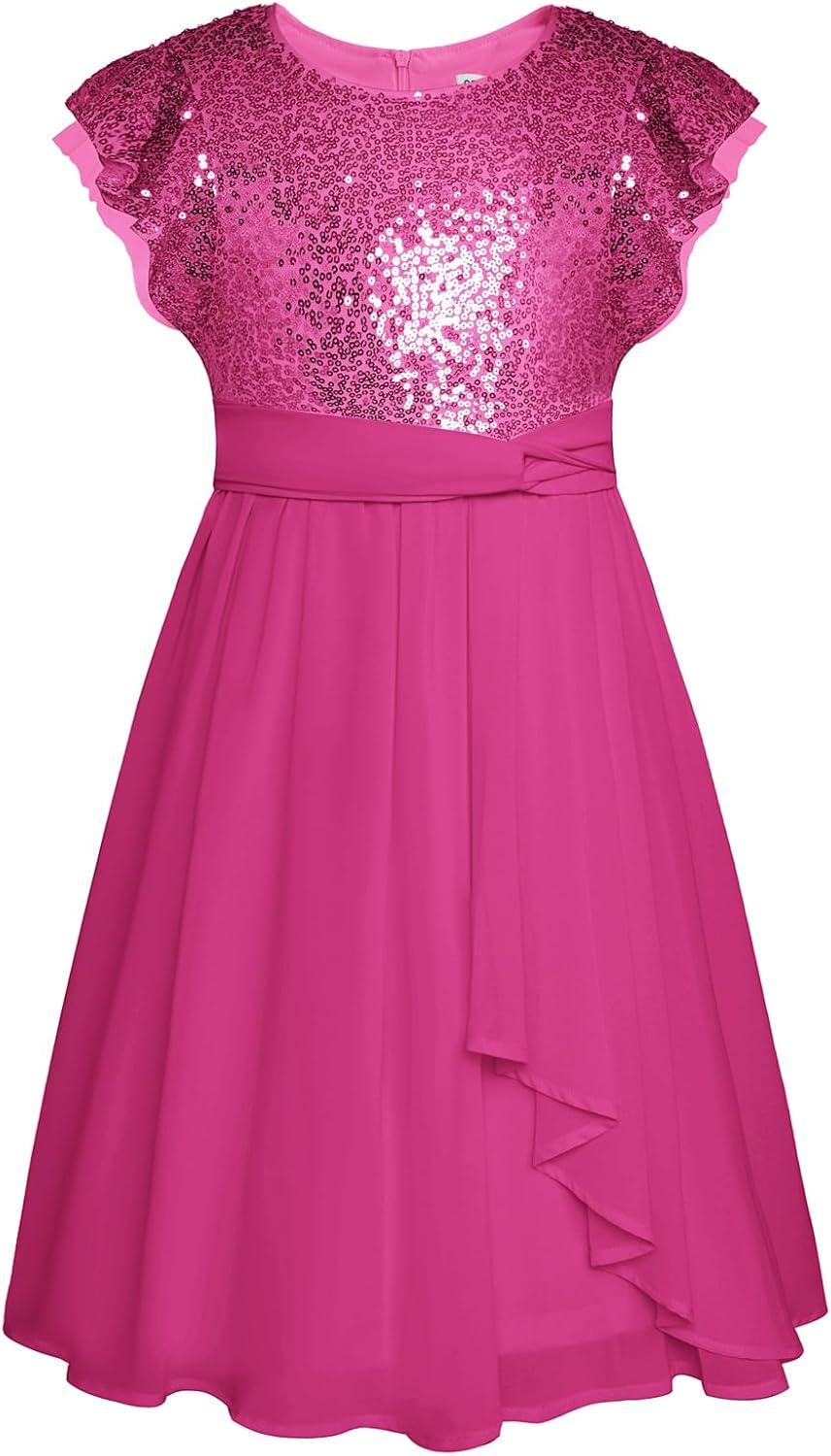 imageGRACE KARIN Girls Sequin Dress Party Birthday Prom Formal Fancy Midi Dress 512 YearsHot Pink