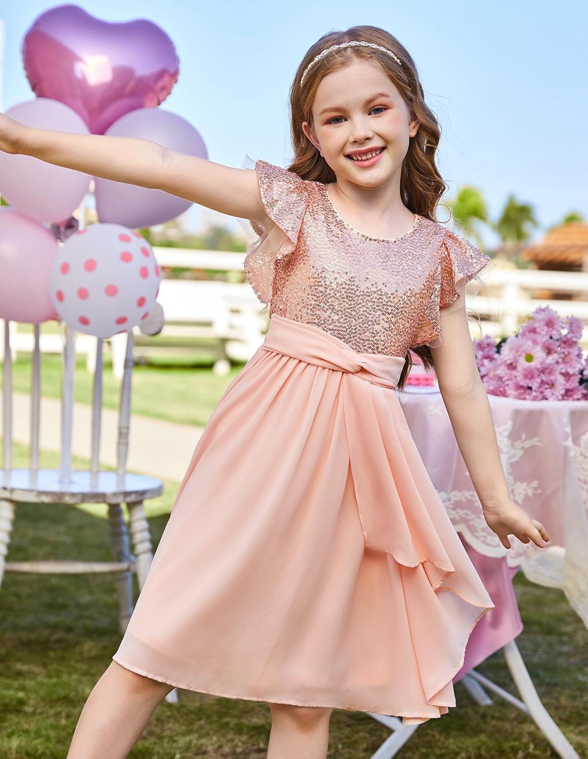 imageGRACE KARIN Girls Sequin Dress Party Birthday Prom Formal Fancy Midi Dress 512 YearsRose Gold