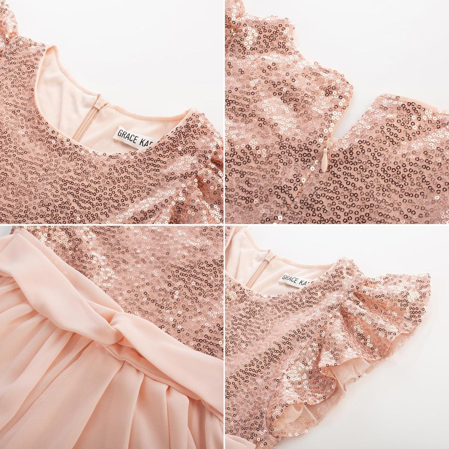imageGRACE KARIN Girls Sequin Dress Party Birthday Prom Formal Fancy Midi Dress 512 YearsRose Gold