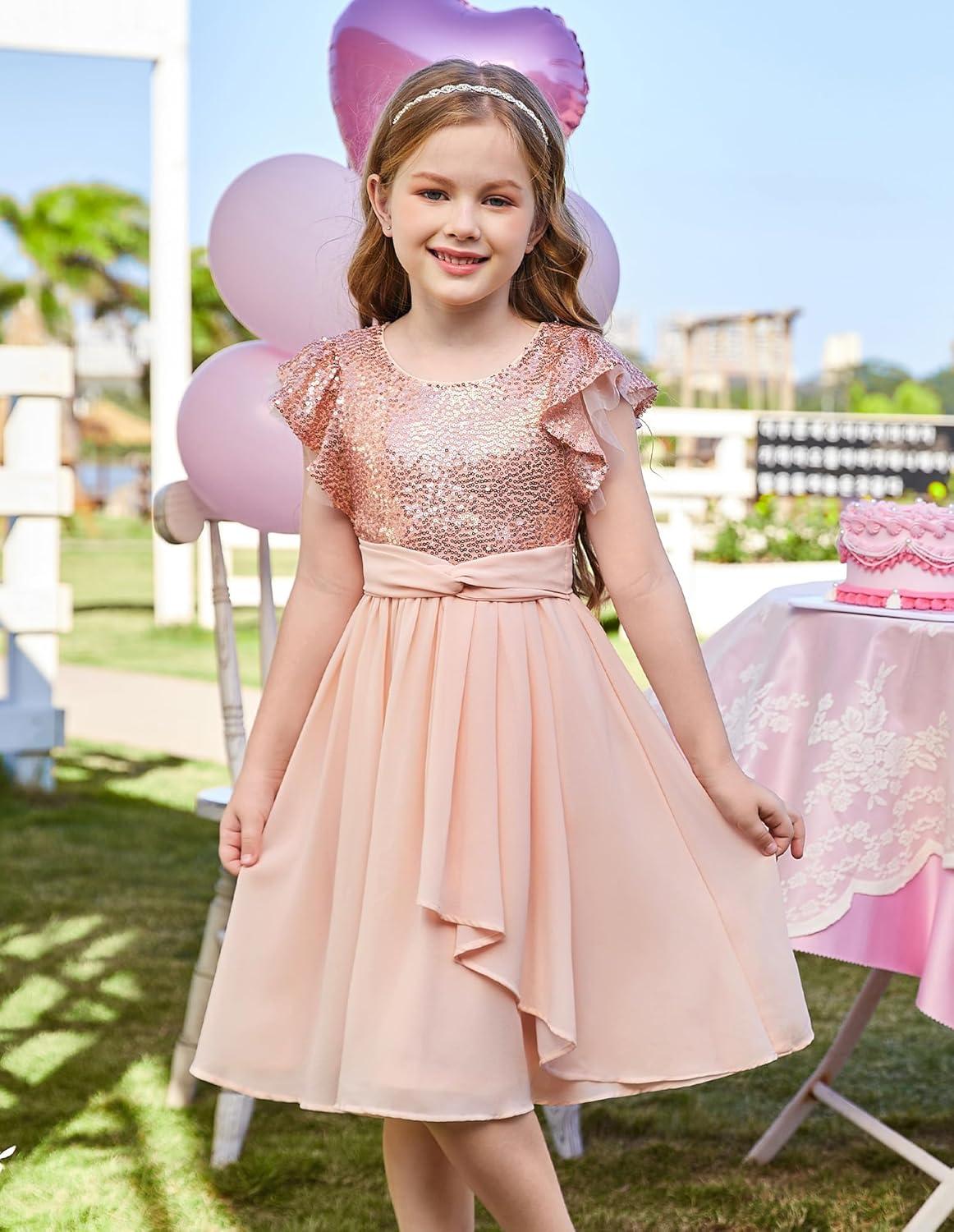 imageGRACE KARIN Girls Sequin Dress Party Birthday Prom Formal Fancy Midi Dress 512 YearsRose Gold