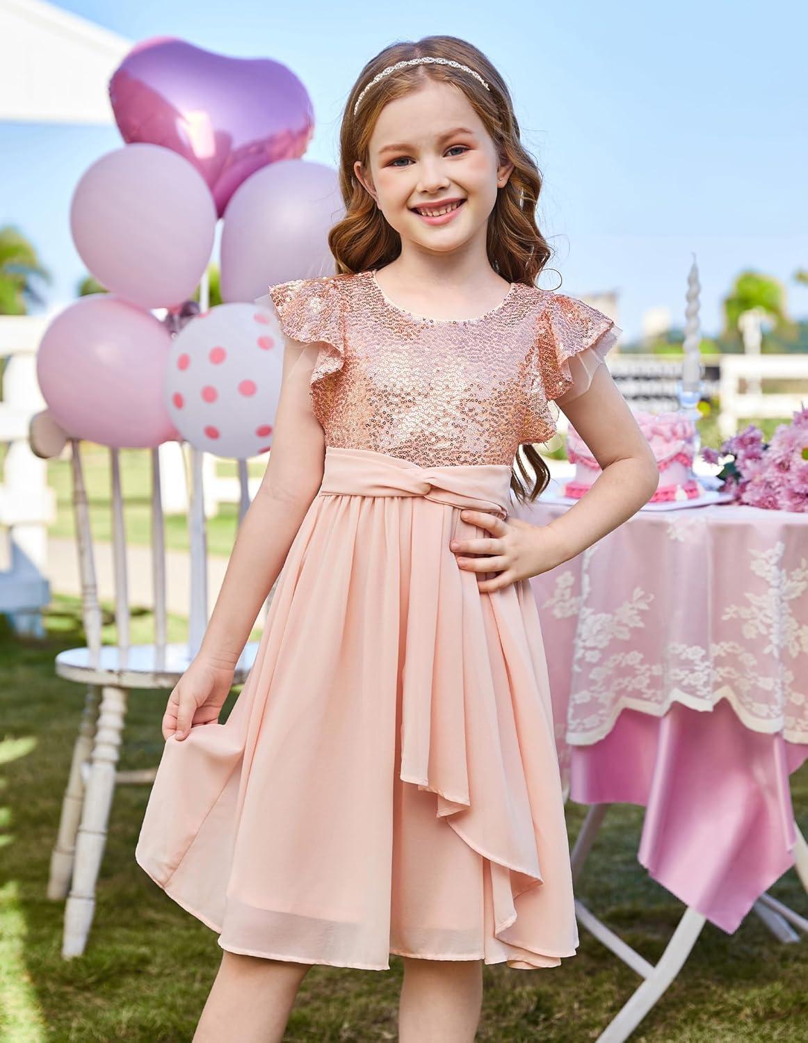 imageGRACE KARIN Girls Sequin Dress Party Birthday Prom Formal Fancy Midi Dress 512 YearsRose Gold