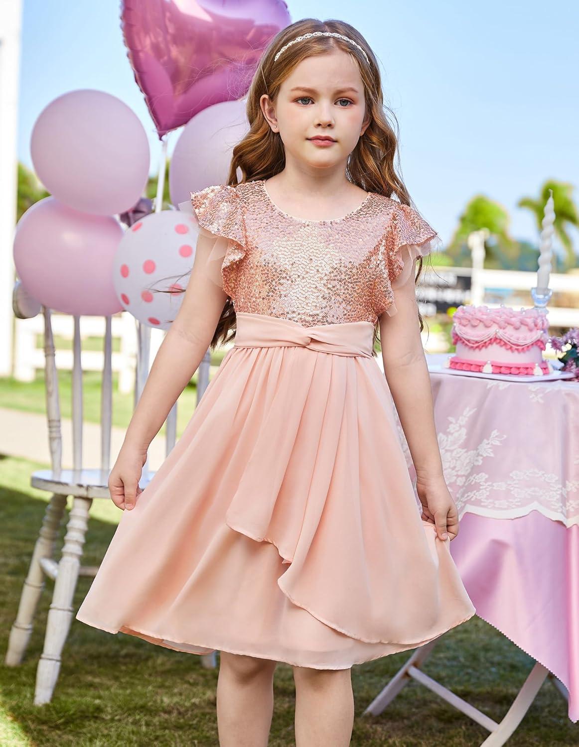 imageGRACE KARIN Girls Sequin Dress Party Birthday Prom Formal Fancy Midi Dress 512 YearsRose Gold