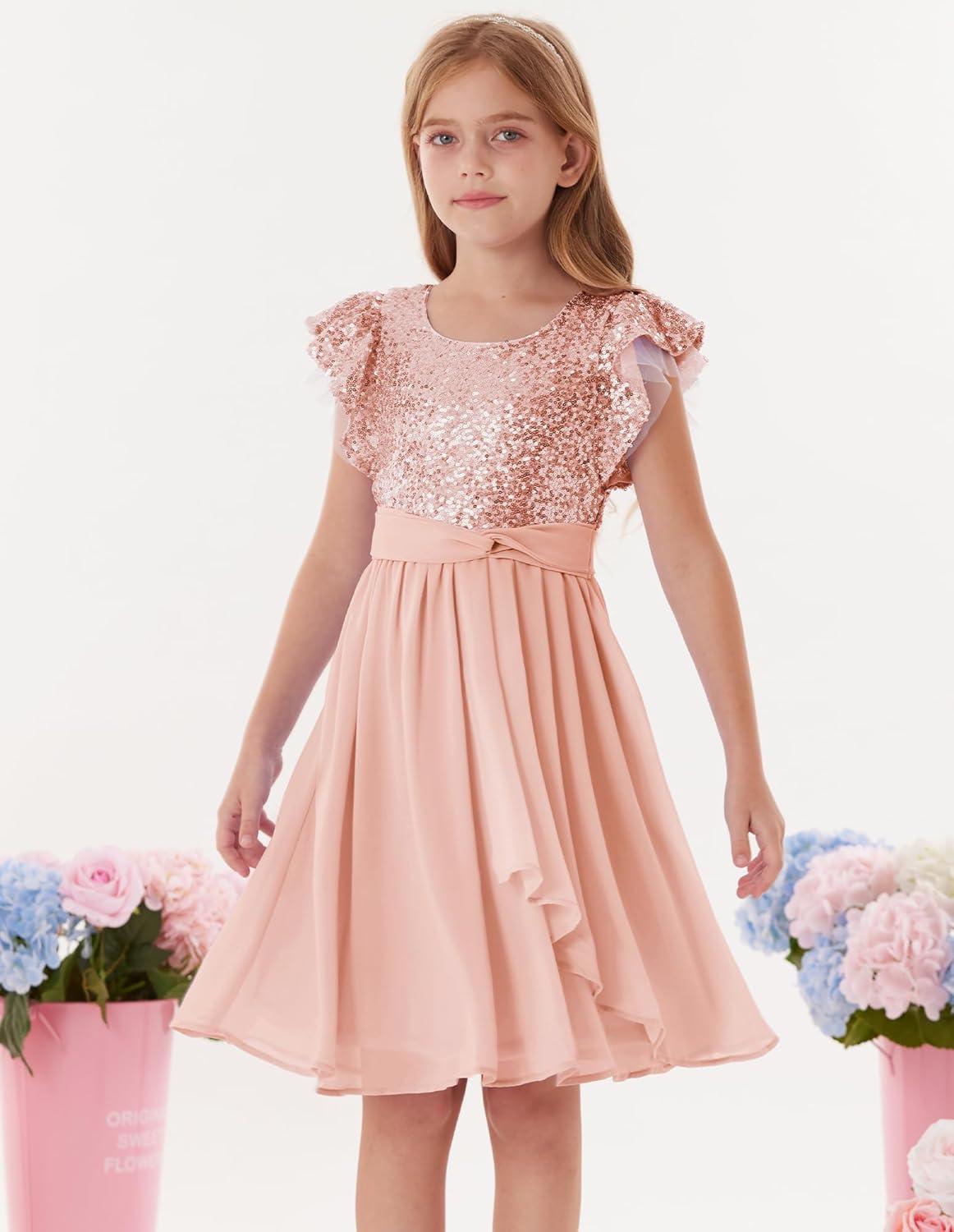 imageGRACE KARIN Girls Sequin Dress Party Birthday Prom Formal Fancy Midi Dress 512 YearsRose Gold