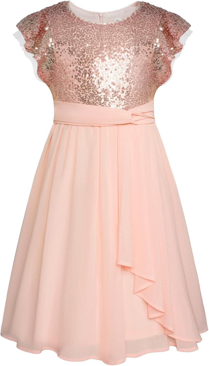 imageGRACE KARIN Girls Sequin Dress Party Birthday Prom Formal Fancy Midi Dress 512 YearsRose Gold