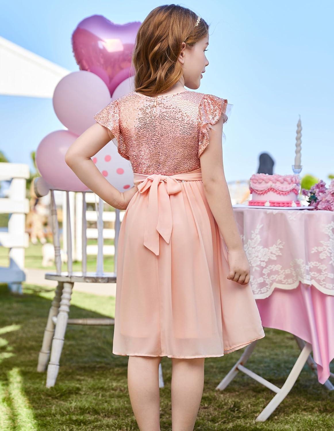 imageGRACE KARIN Girls Sequin Dress Party Birthday Prom Formal Fancy Midi Dress 512 YearsRose Gold