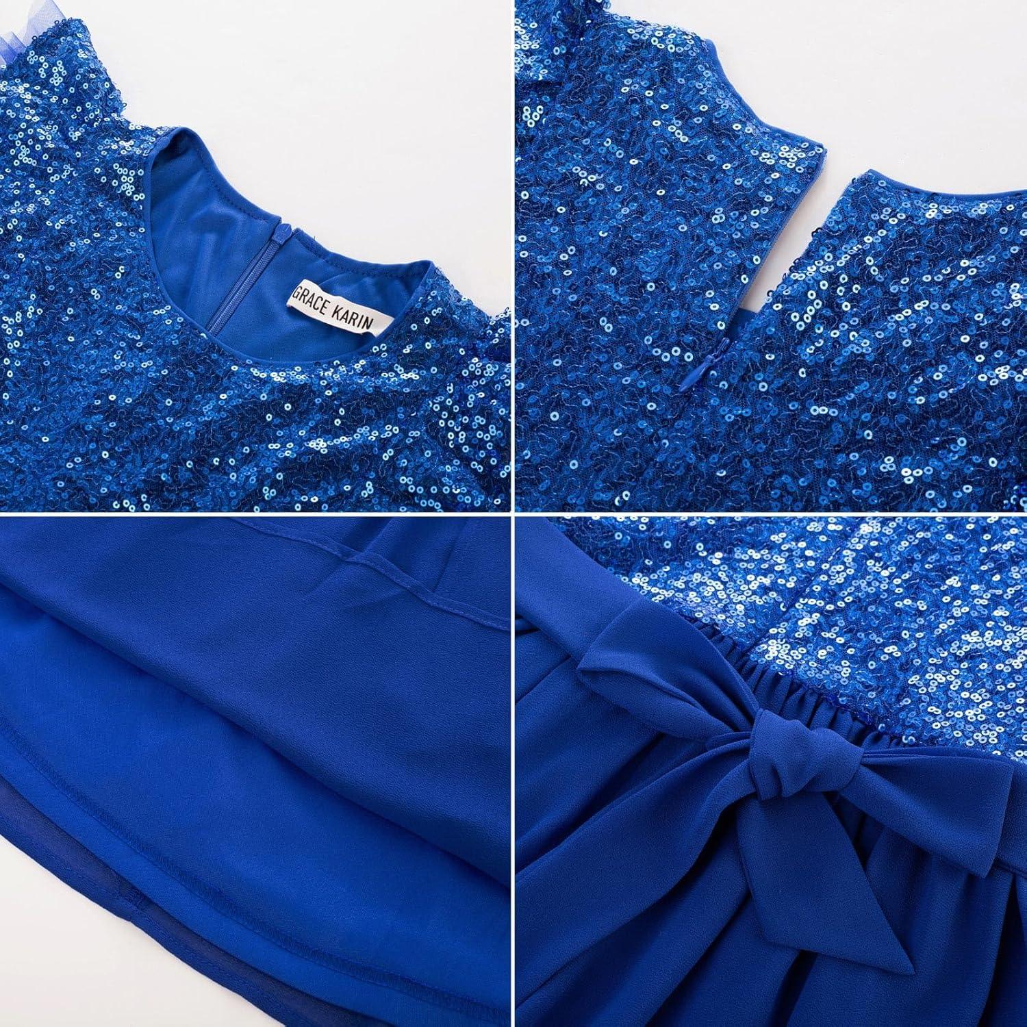 imageGRACE KARIN Girls Sequin Dress Party Birthday Prom Formal Fancy Midi Dress 512 YearsRoyal Blue