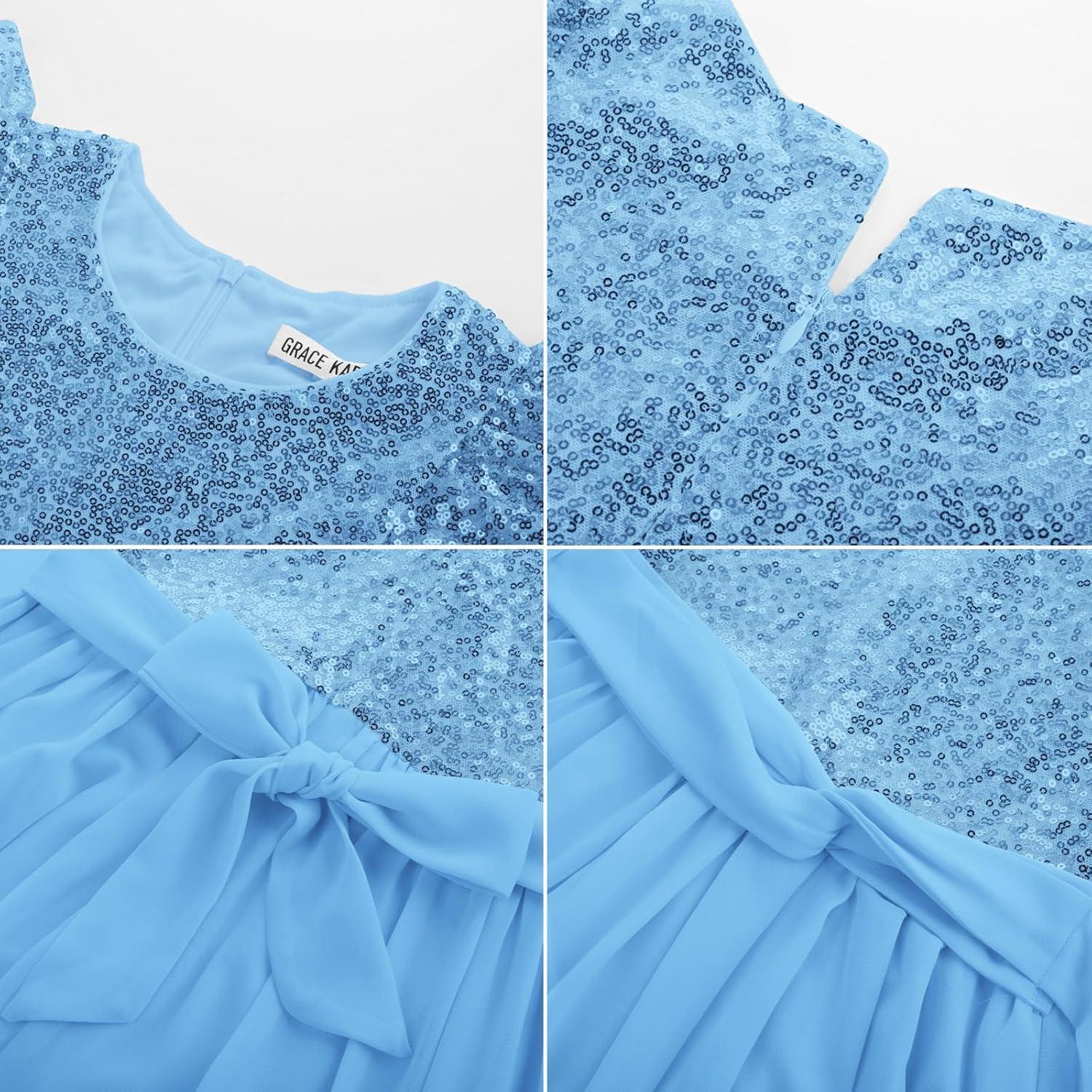 imageGRACE KARIN Girls Sequin Dress Party Birthday Prom Formal Fancy Midi Dress 512 YearsSky Blue