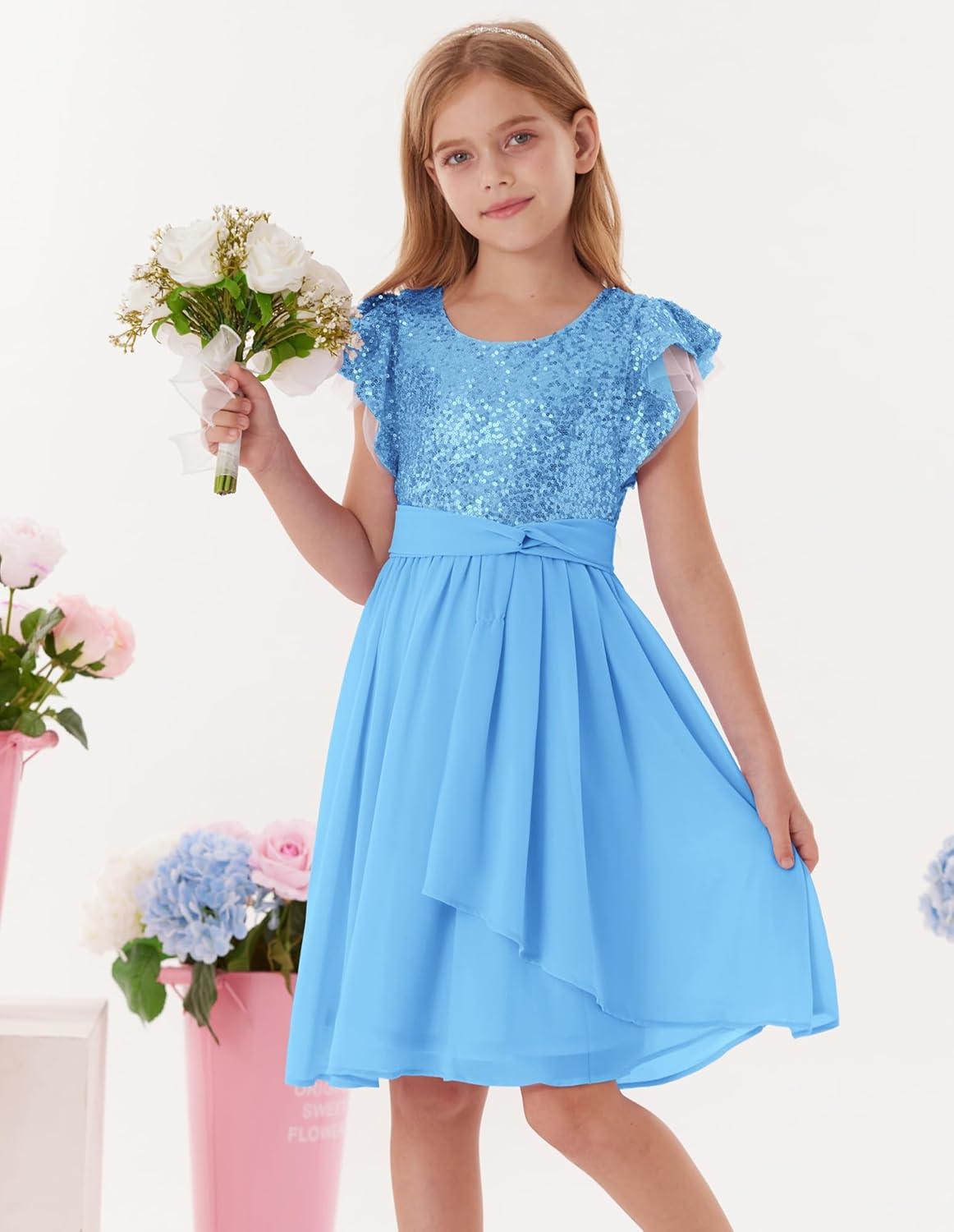 imageGRACE KARIN Girls Sequin Dress Party Birthday Prom Formal Fancy Midi Dress 512 YearsSky Blue