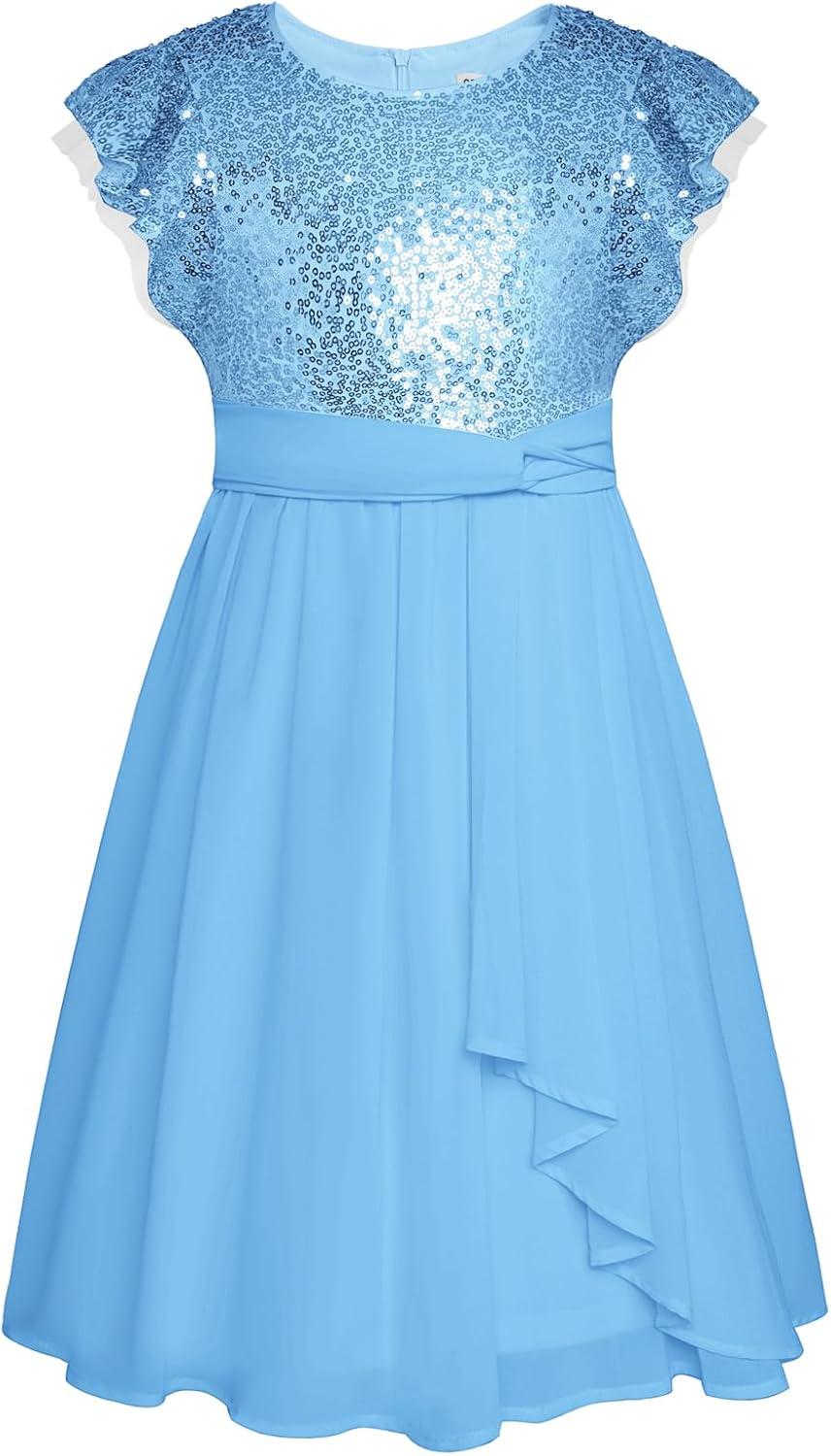 imageGRACE KARIN Girls Sequin Dress Party Birthday Prom Formal Fancy Midi Dress 512 YearsSky Blue