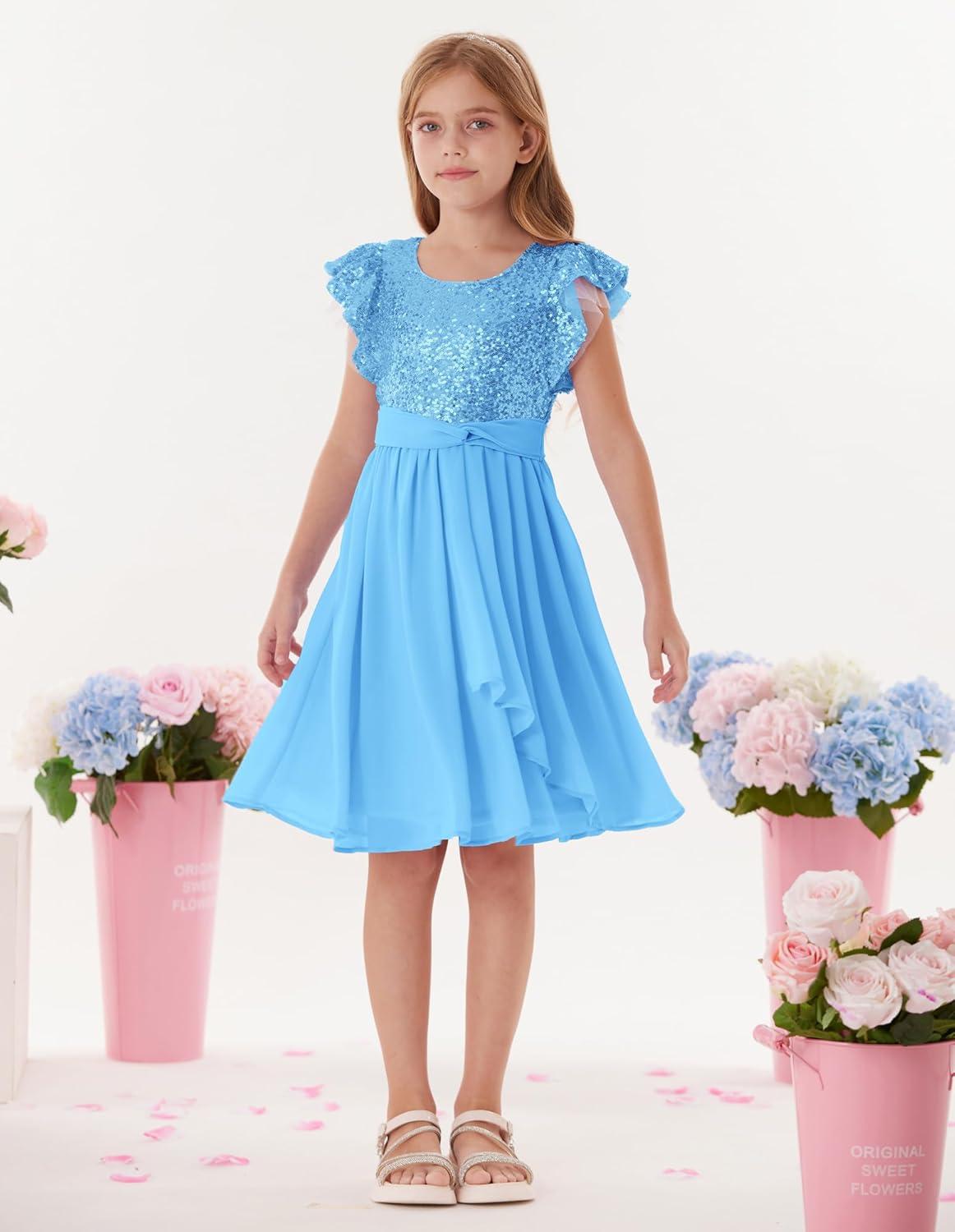 imageGRACE KARIN Girls Sequin Dress Party Birthday Prom Formal Fancy Midi Dress 512 YearsSky Blue