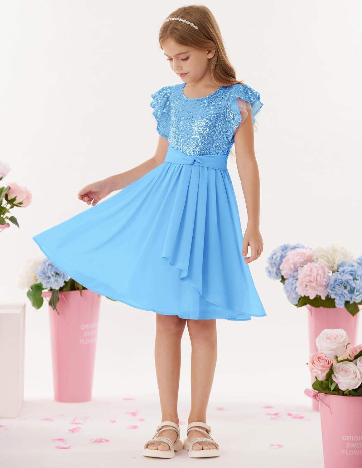 imageGRACE KARIN Girls Sequin Dress Party Birthday Prom Formal Fancy Midi Dress 512 YearsSky Blue