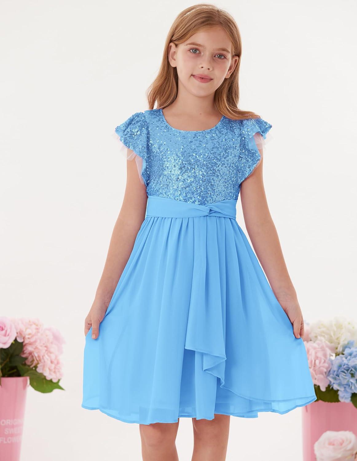 imageGRACE KARIN Girls Sequin Dress Party Birthday Prom Formal Fancy Midi Dress 512 YearsSky Blue