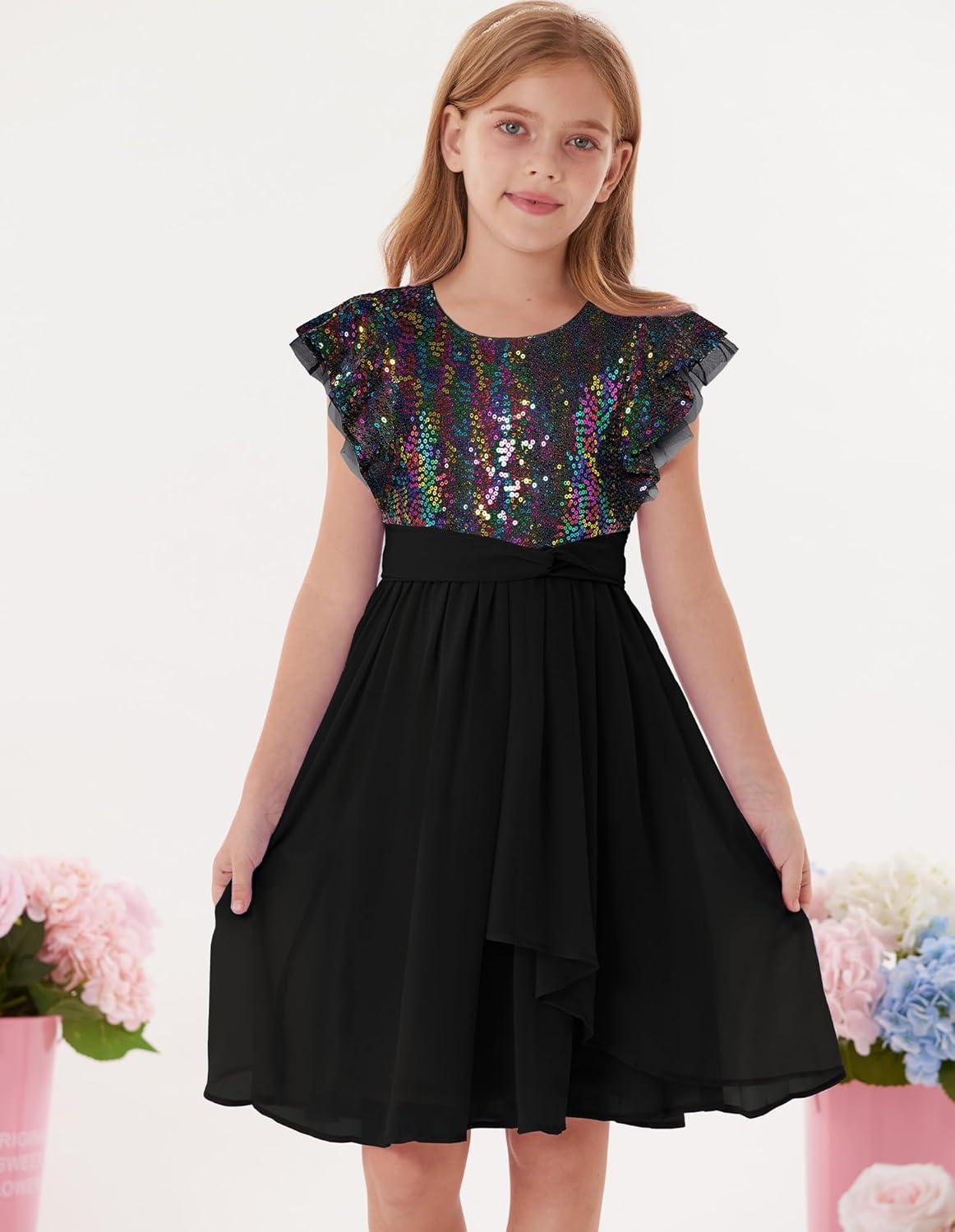 imageGRACE KARIN Girls Sequin Dress Party Birthday Prom Formal Fancy Midi Dress 512 YearsSymphony Black