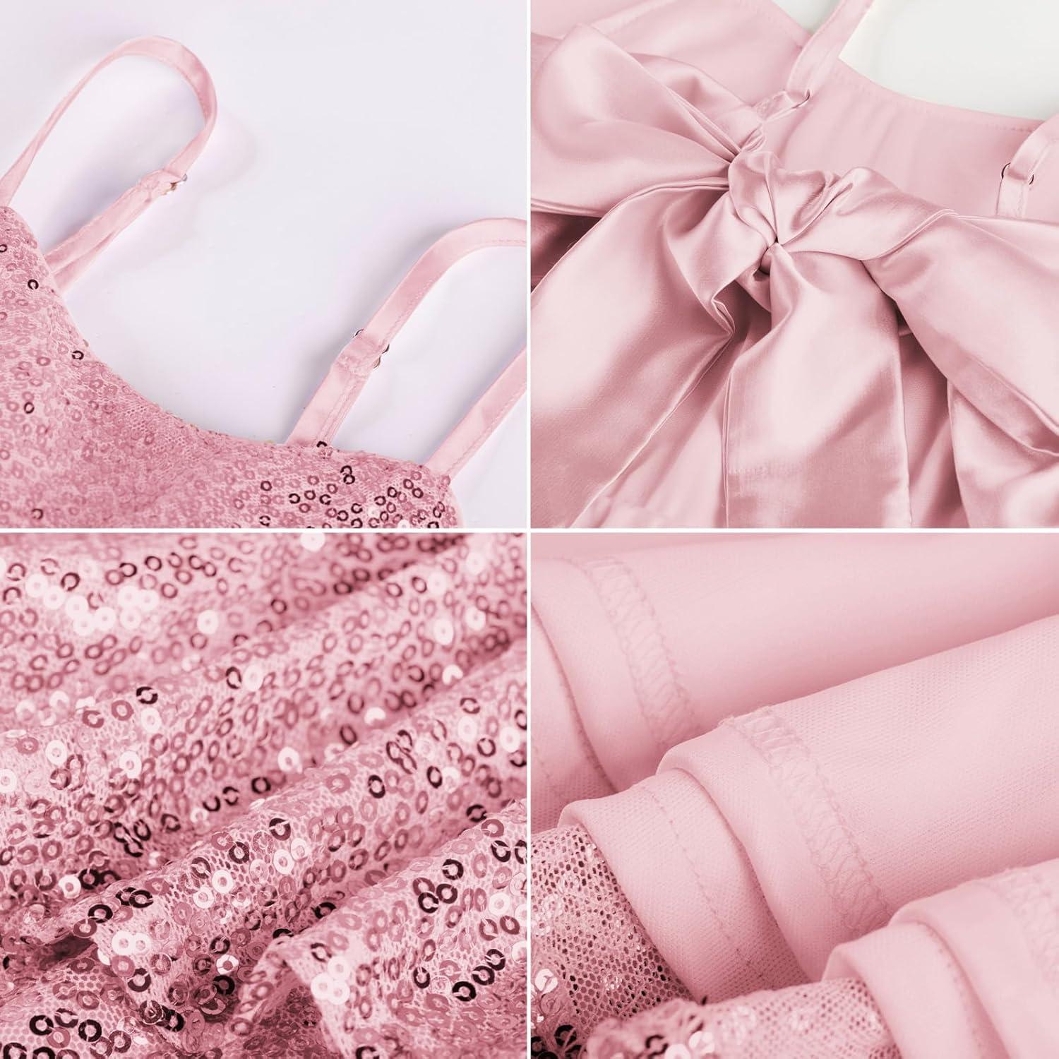 imageGRACE KARIN Girls Sequin Formal Dresses Kids Party Special Occasion Fancy Dress Tie Back 3 Layer Prom Graduation OutfitsLight Pink
