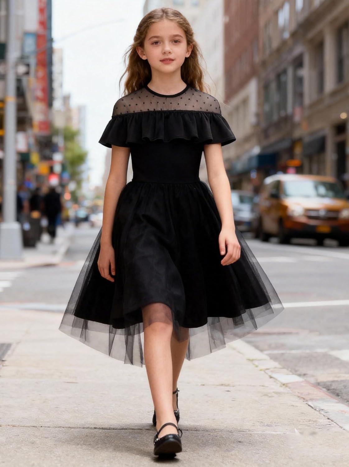 imageGRACE KARIN Girls Wedding Party Formal Dress Junior Bridemaid Dresses for Teens Tulle High Low Dress Size 714Black