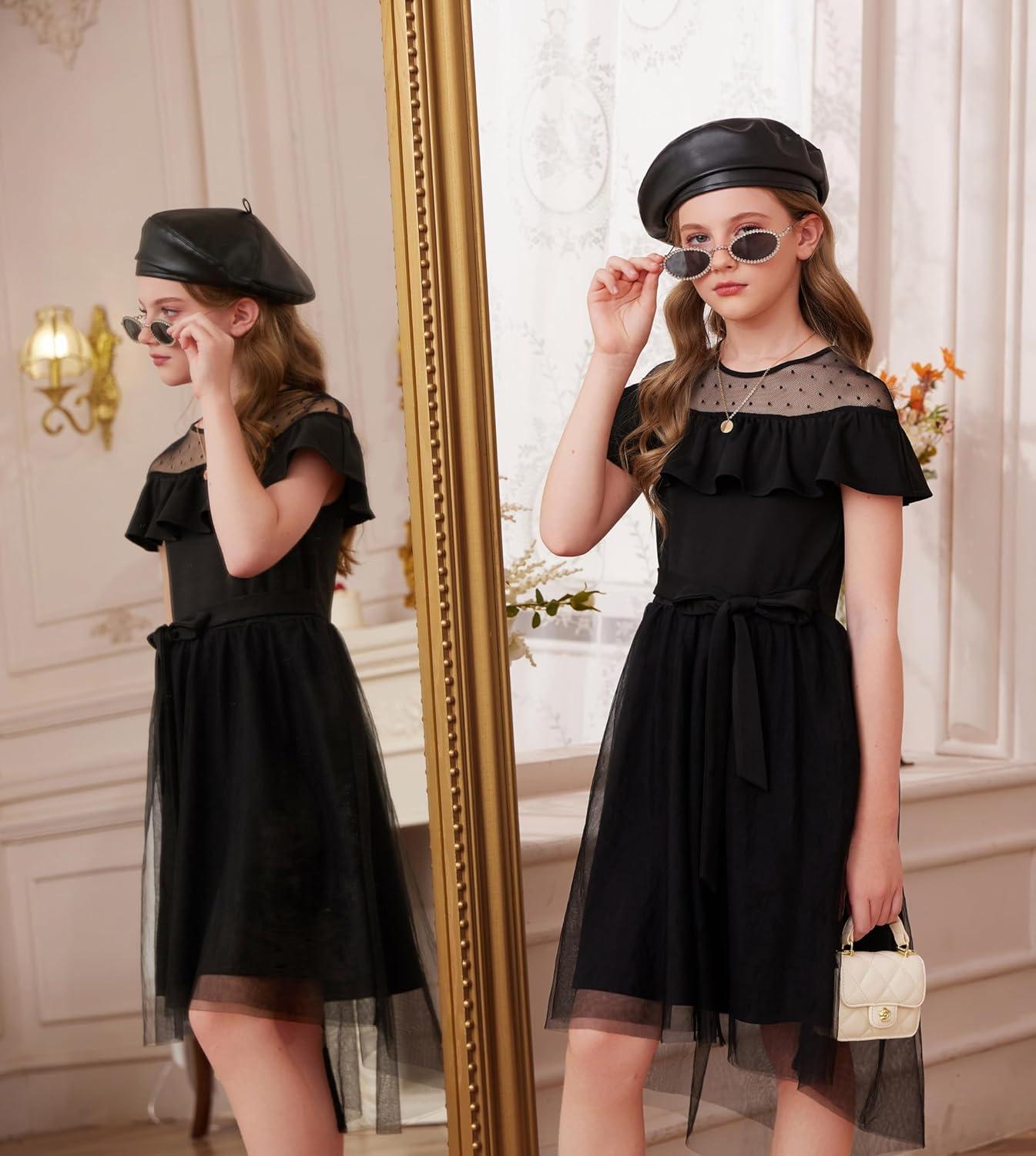 imageGRACE KARIN Girls Wedding Party Formal Dress Junior Bridemaid Dresses for Teens Tulle High Low Dress Size 714Black