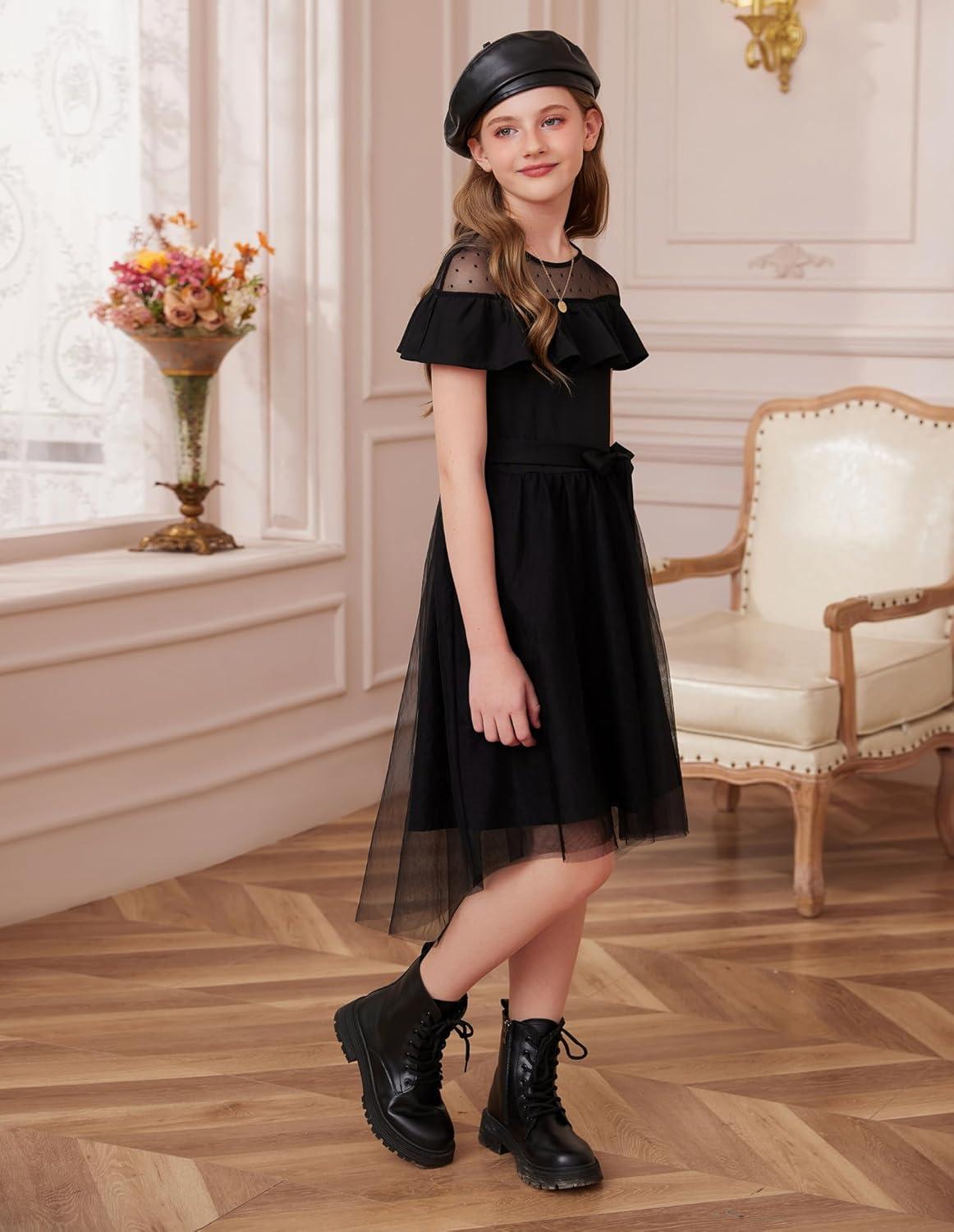 imageGRACE KARIN Girls Wedding Party Formal Dress Junior Bridemaid Dresses for Teens Tulle High Low Dress Size 714Black