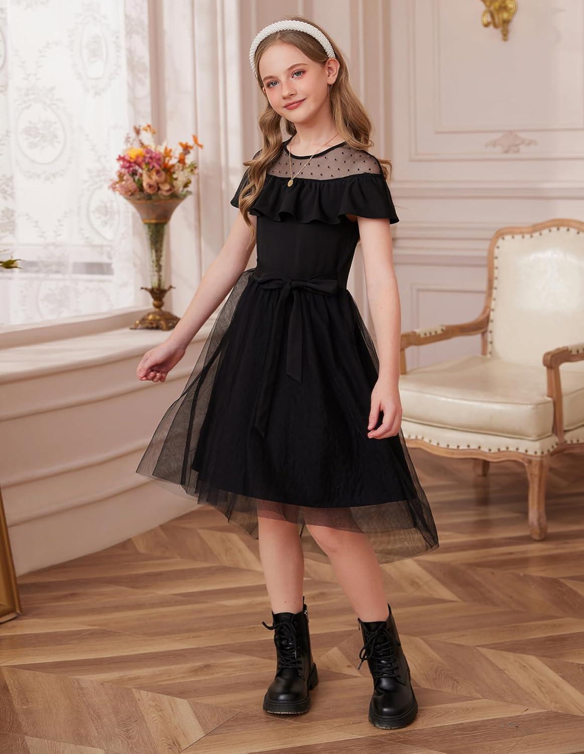 imageGRACE KARIN Girls Wedding Party Formal Dress Junior Bridemaid Dresses for Teens Tulle High Low Dress Size 714Black