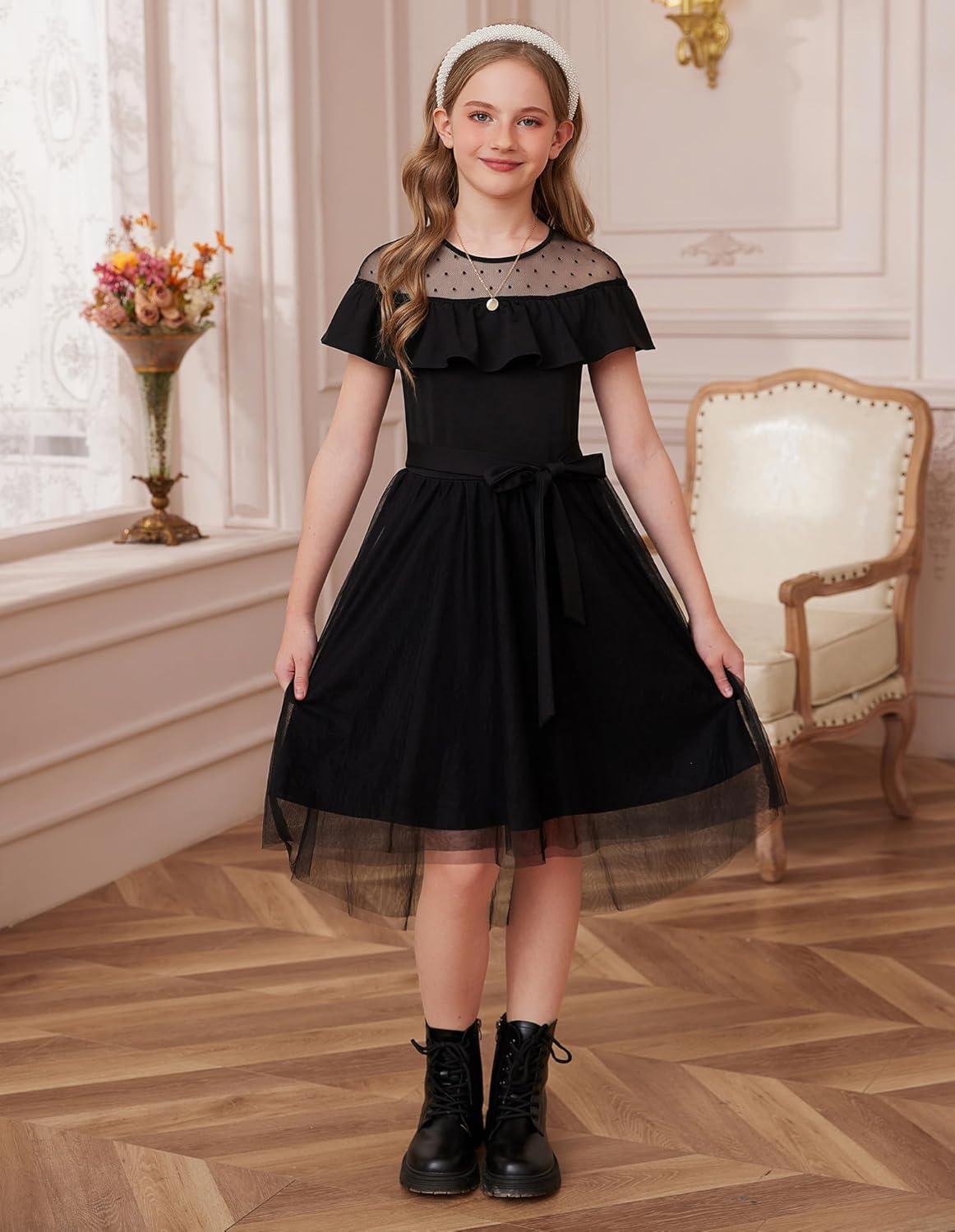 imageGRACE KARIN Girls Wedding Party Formal Dress Junior Bridemaid Dresses for Teens Tulle High Low Dress Size 714Black