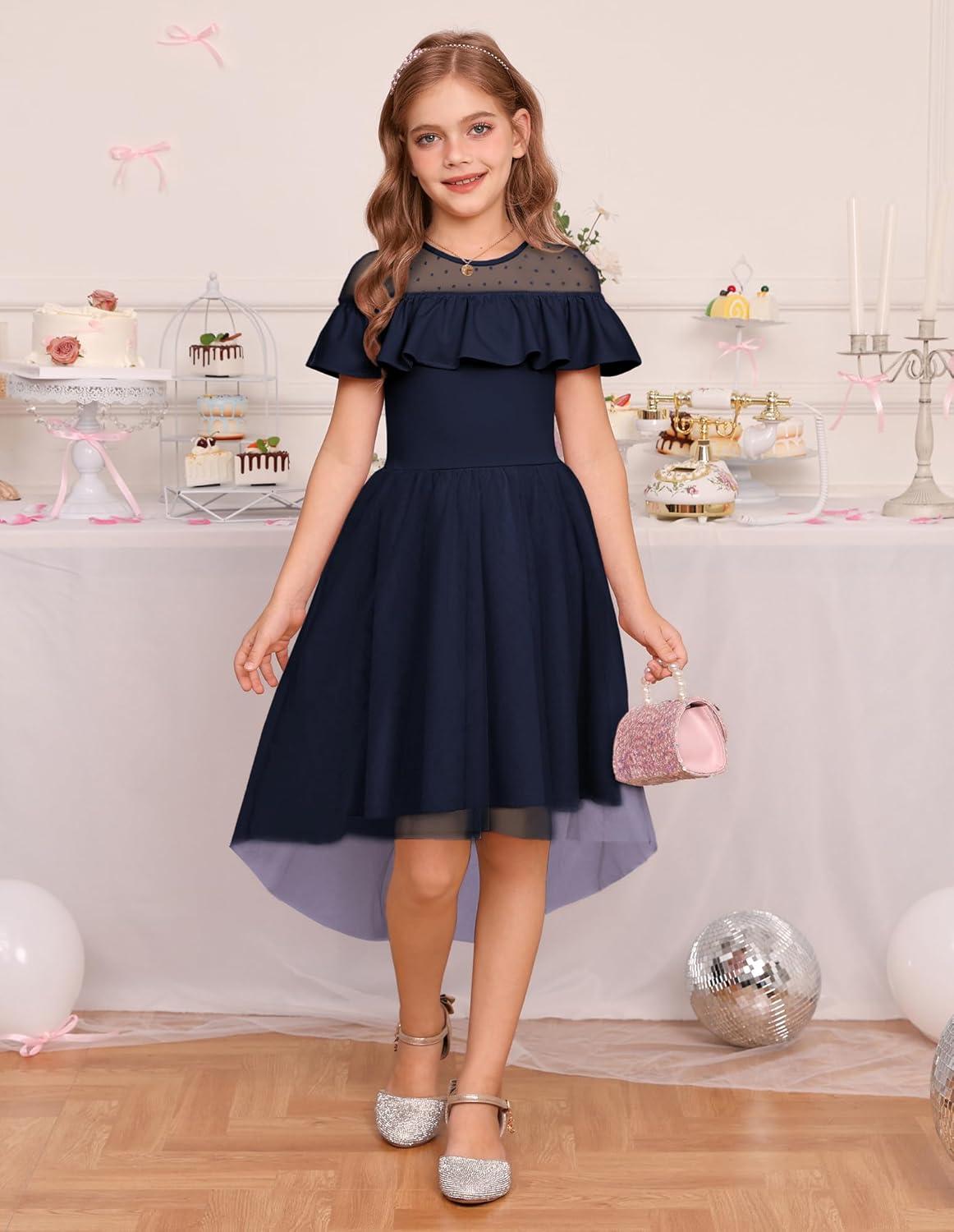 imageGRACE KARIN Girls Wedding Party Formal Dress Junior Bridemaid Dresses for Teens Tulle High Low Dress Size 714Navy Blue