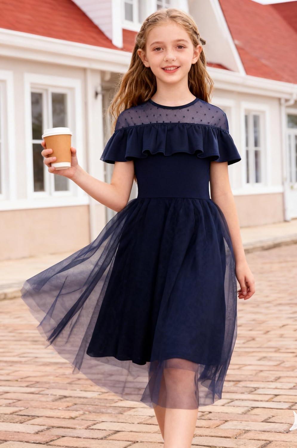 imageGRACE KARIN Girls Wedding Party Formal Dress Junior Bridemaid Dresses for Teens Tulle High Low Dress Size 714Navy Blue