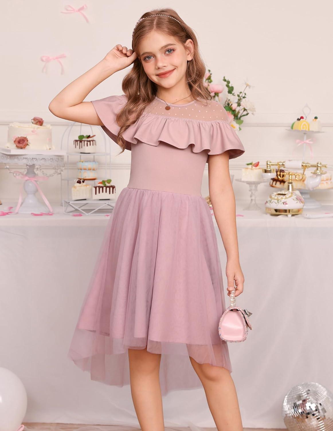 imageGRACE KARIN Girls Wedding Party Formal Dress Junior Bridemaid Dresses for Teens Tulle High Low Dress Size 714Pink