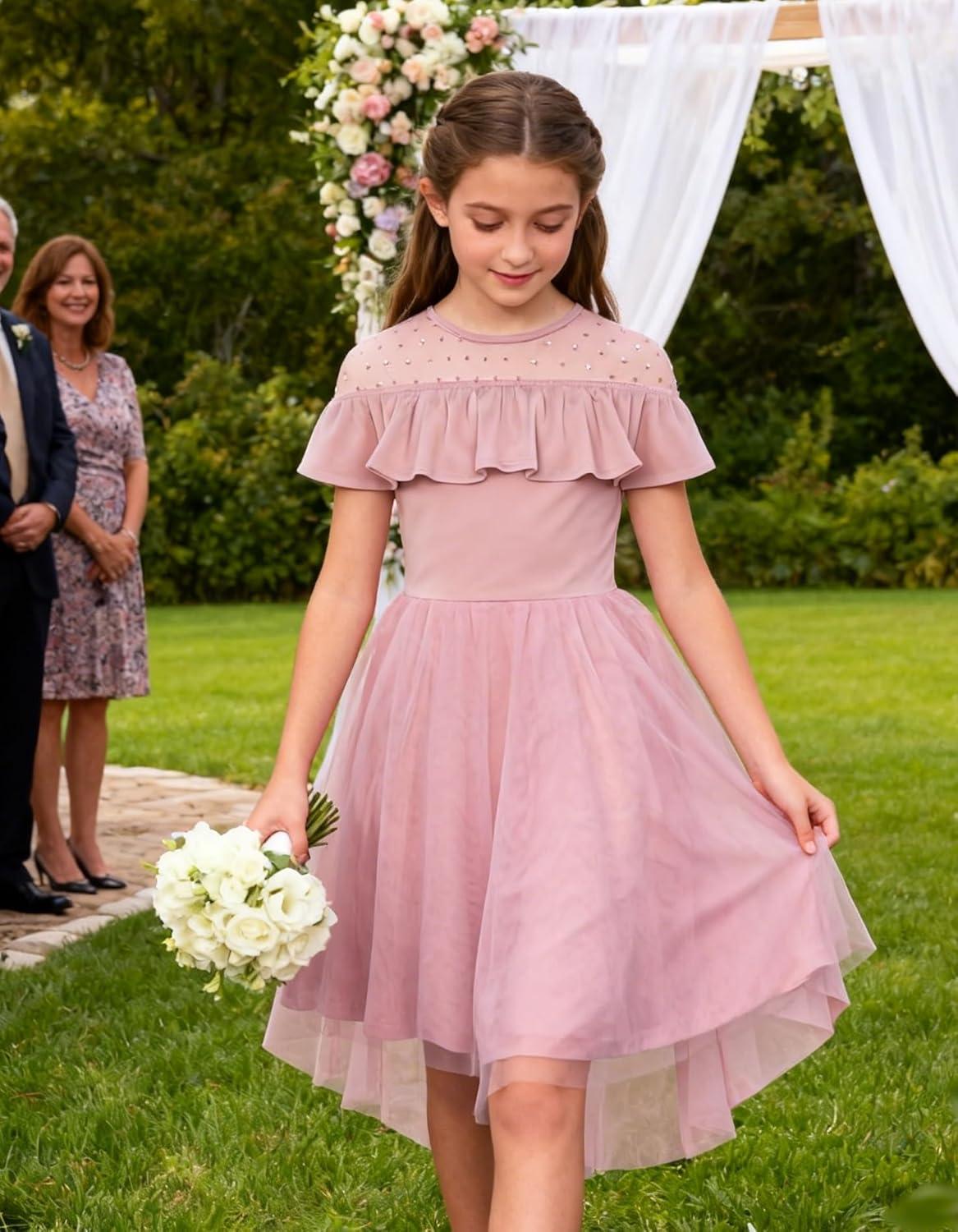 imageGRACE KARIN Girls Wedding Party Formal Dress Junior Bridemaid Dresses for Teens Tulle High Low Dress Size 714Pink