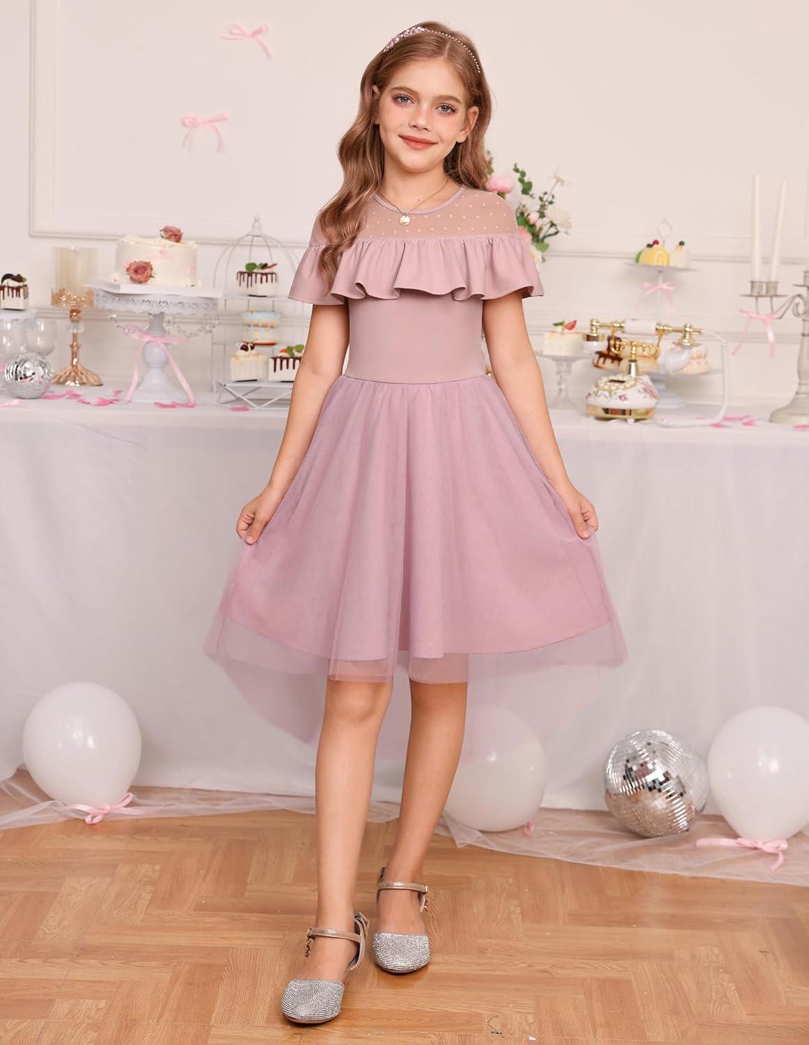 imageGRACE KARIN Girls Wedding Party Formal Dress Junior Bridemaid Dresses for Teens Tulle High Low Dress Size 714Pink