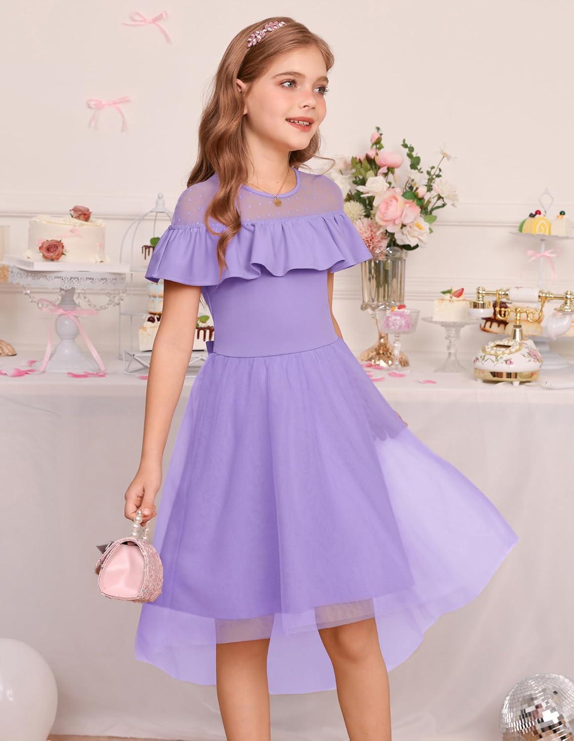 imageGRACE KARIN Girls Wedding Party Formal Dress Junior Bridemaid Dresses for Teens Tulle High Low Dress Size 714Purple