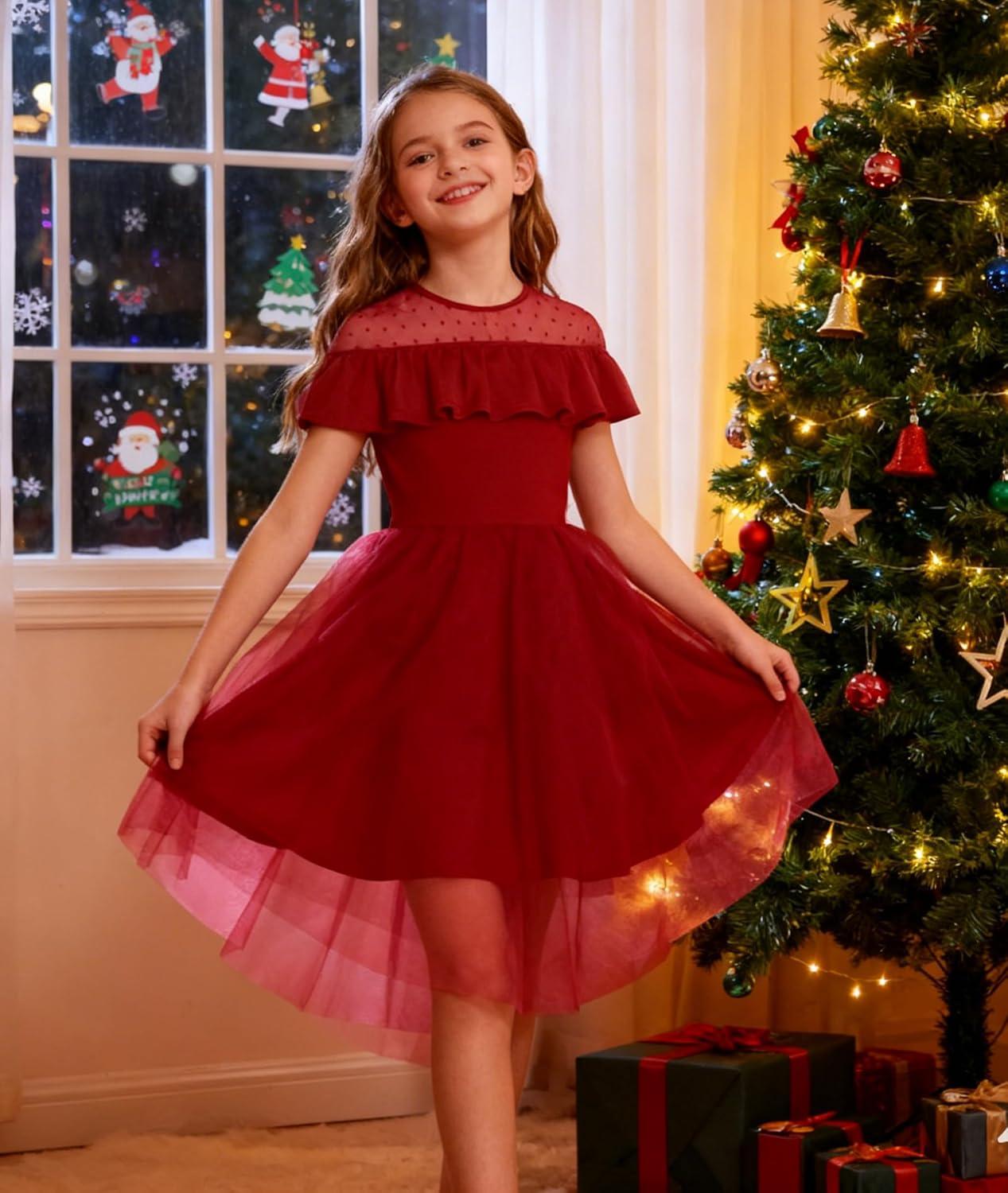 imageGRACE KARIN Girls Wedding Party Formal Dress Junior Bridemaid Dresses for Teens Tulle High Low Dress Size 714Red