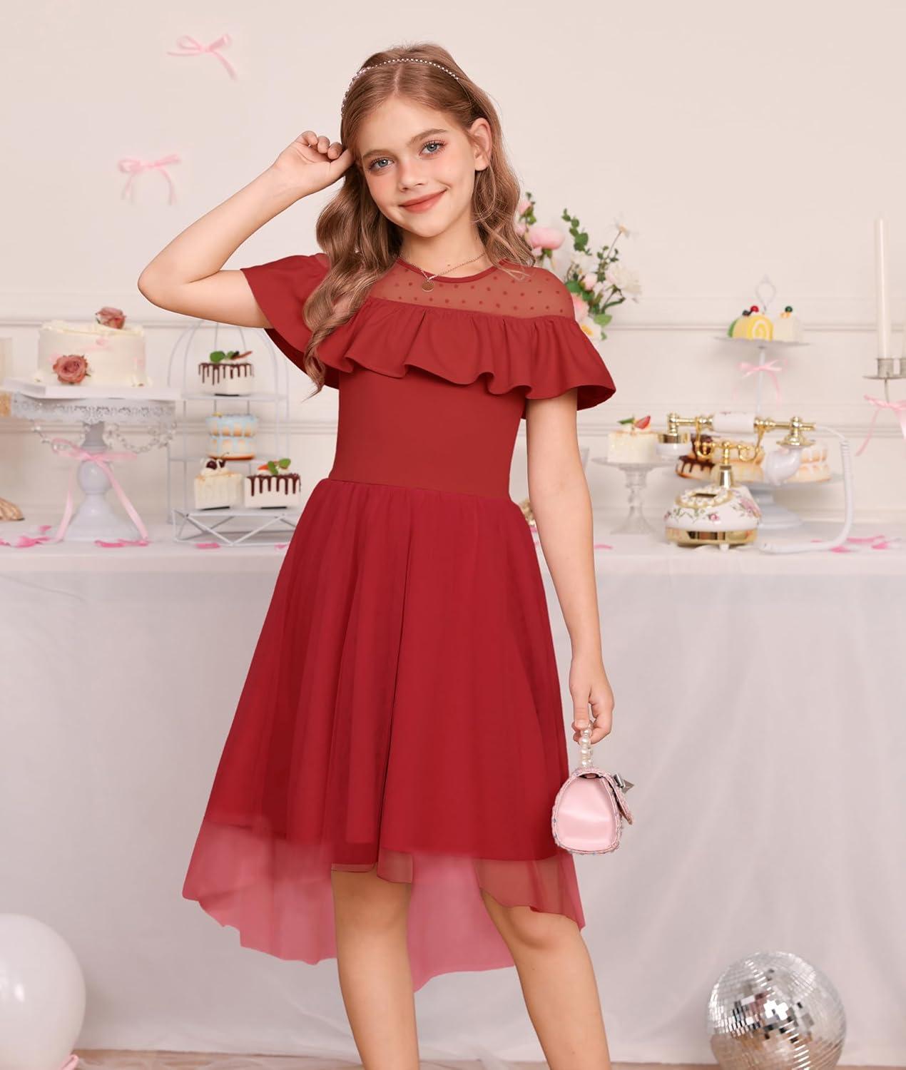 imageGRACE KARIN Girls Wedding Party Formal Dress Junior Bridemaid Dresses for Teens Tulle High Low Dress Size 714Red