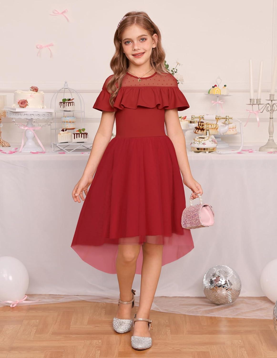 imageGRACE KARIN Girls Wedding Party Formal Dress Junior Bridemaid Dresses for Teens Tulle High Low Dress Size 714Red