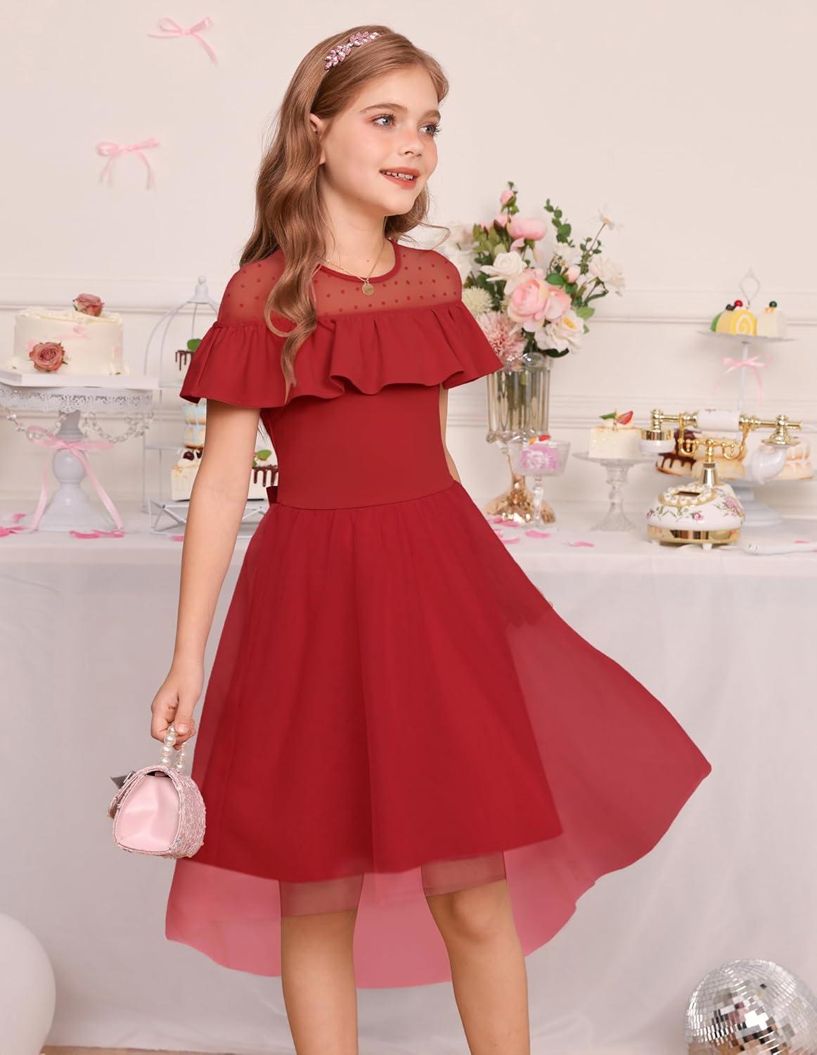 imageGRACE KARIN Girls Wedding Party Formal Dress Junior Bridemaid Dresses for Teens Tulle High Low Dress Size 714Red