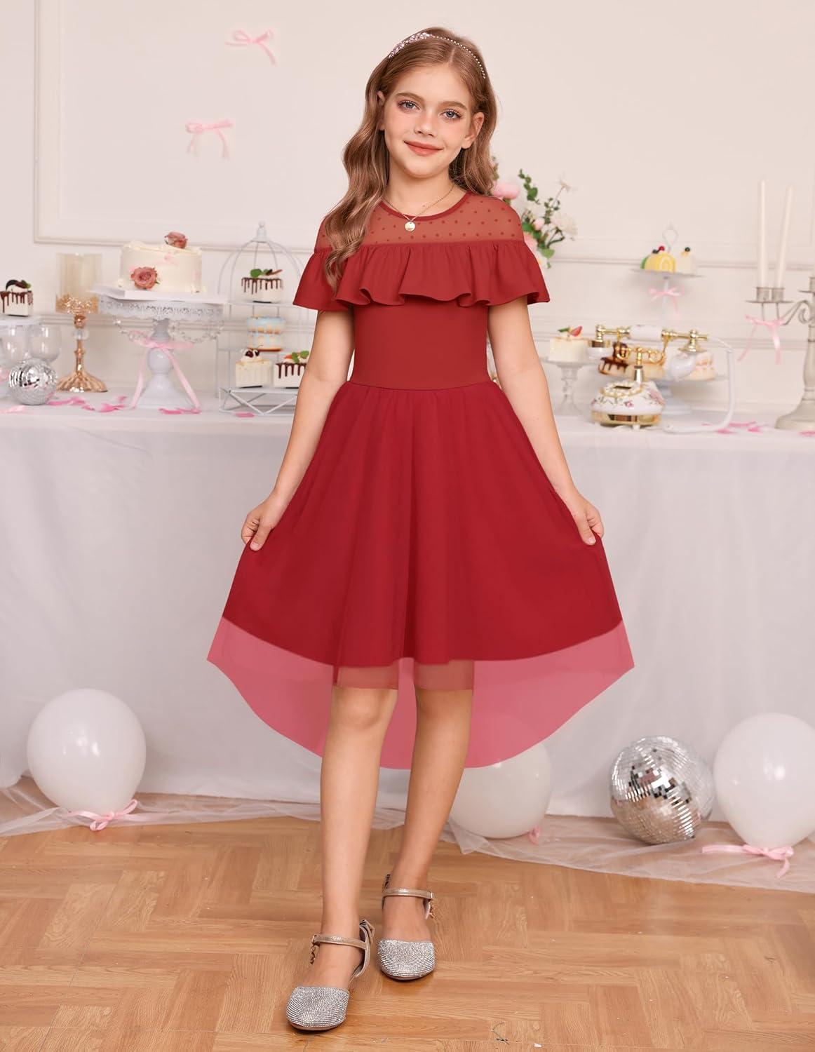 imageGRACE KARIN Girls Wedding Party Formal Dress Junior Bridemaid Dresses for Teens Tulle High Low Dress Size 714Red