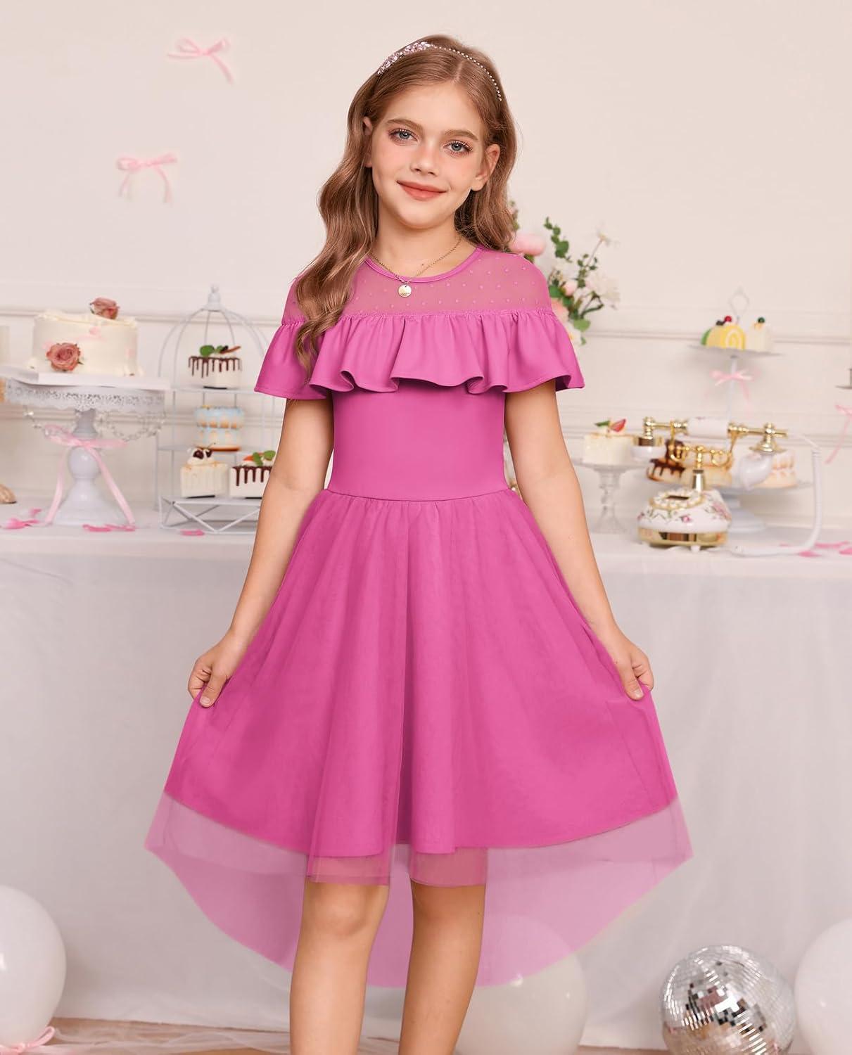 imageGRACE KARIN Girls Wedding Party Formal Dress Junior Bridemaid Dresses for Teens Tulle High Low Dress Size 714Rose Red