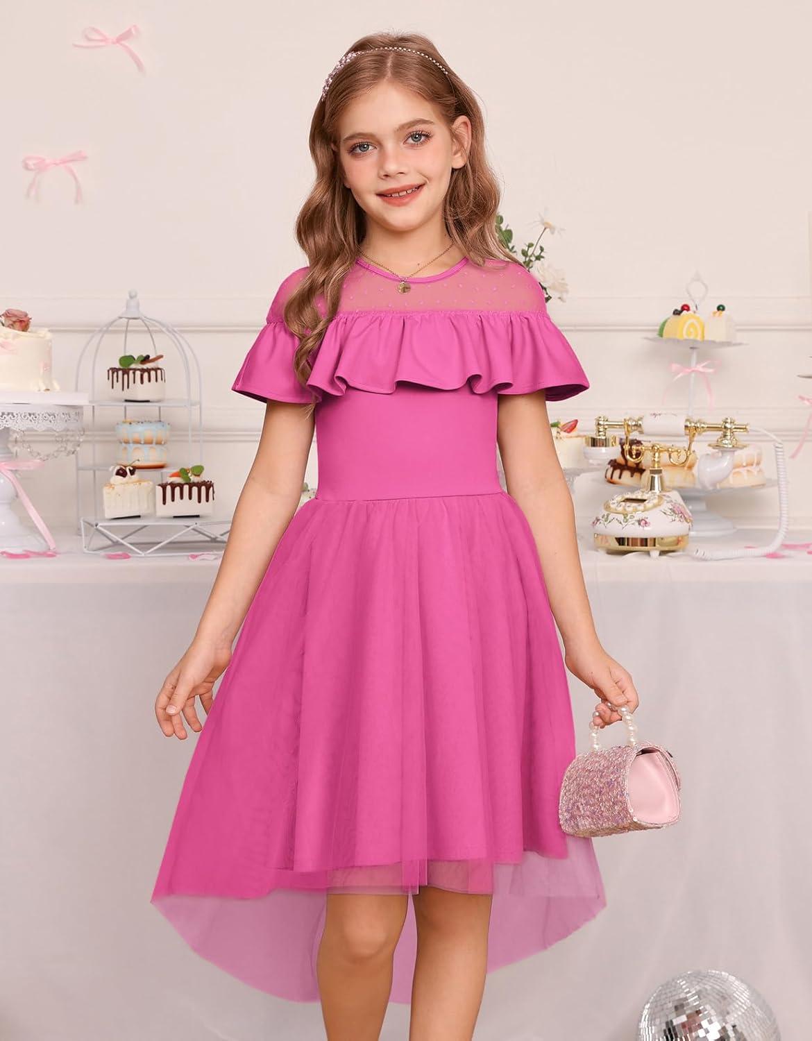 imageGRACE KARIN Girls Wedding Party Formal Dress Junior Bridemaid Dresses for Teens Tulle High Low Dress Size 714Rose Red