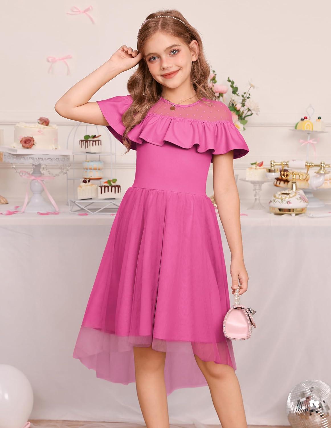 imageGRACE KARIN Girls Wedding Party Formal Dress Junior Bridemaid Dresses for Teens Tulle High Low Dress Size 714Rose Red