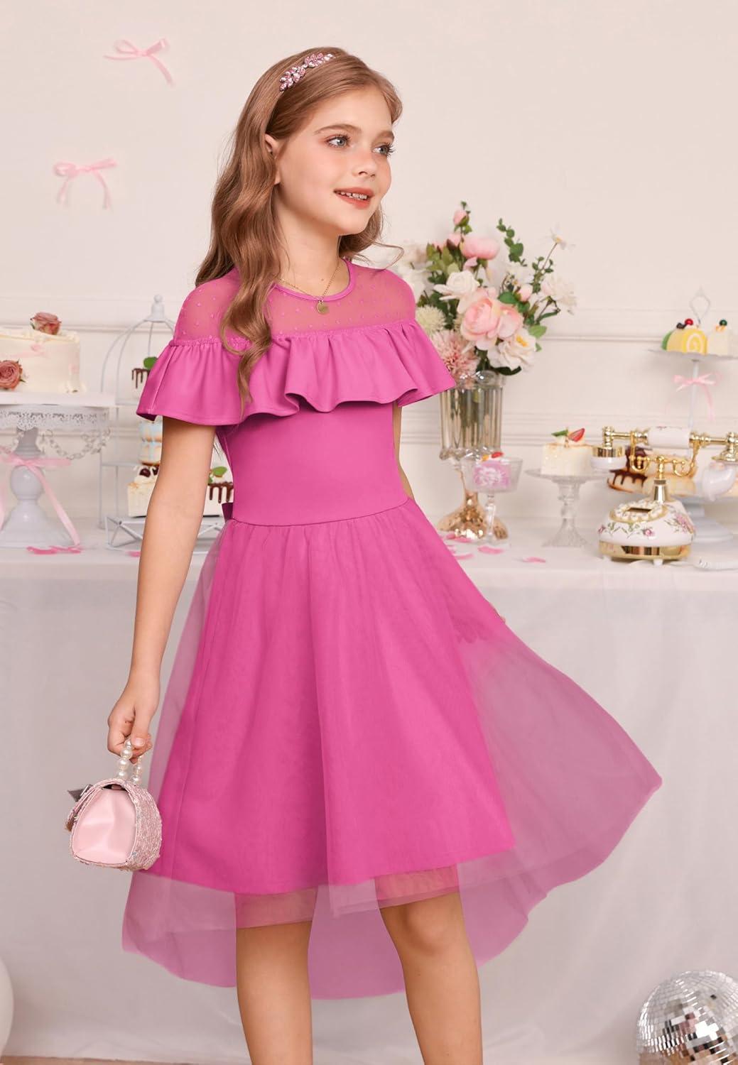 imageGRACE KARIN Girls Wedding Party Formal Dress Junior Bridemaid Dresses for Teens Tulle High Low Dress Size 714Rose Red