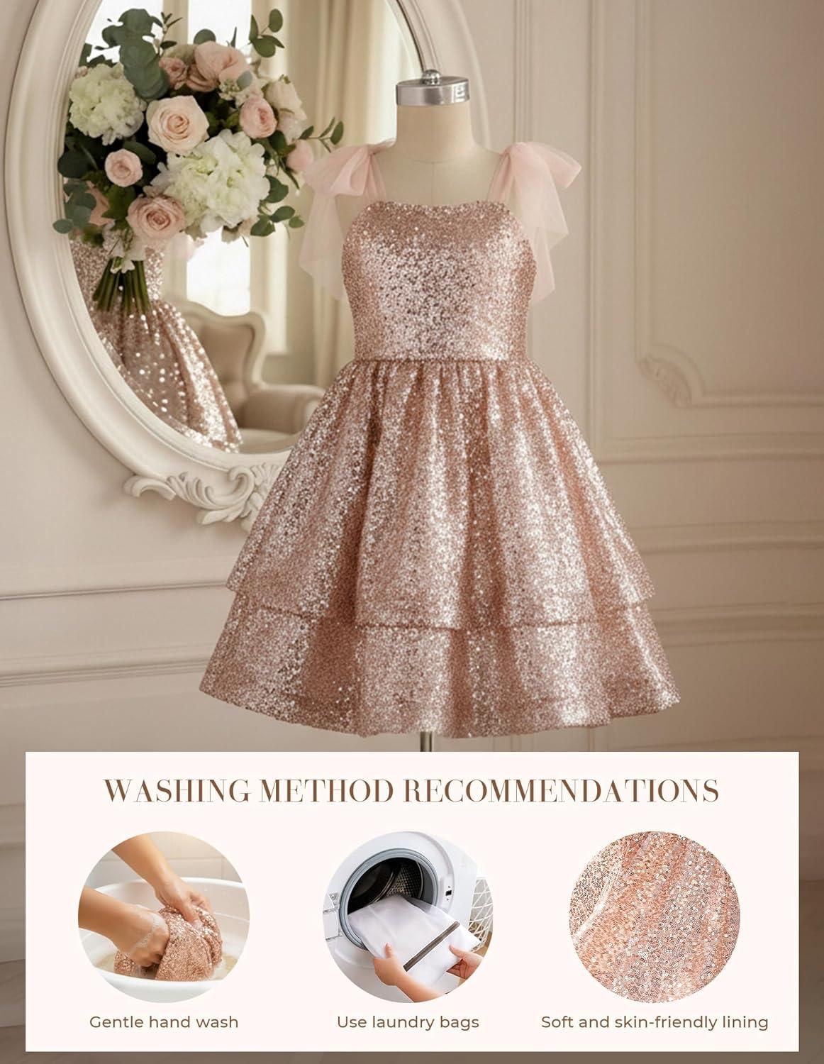 imageGRACE KARIN Gold Girls Sequin Dress Sparkly Girl Fancy Daughter Dance Mini Dresses Kids Birthday Wedding Formal PartyGold