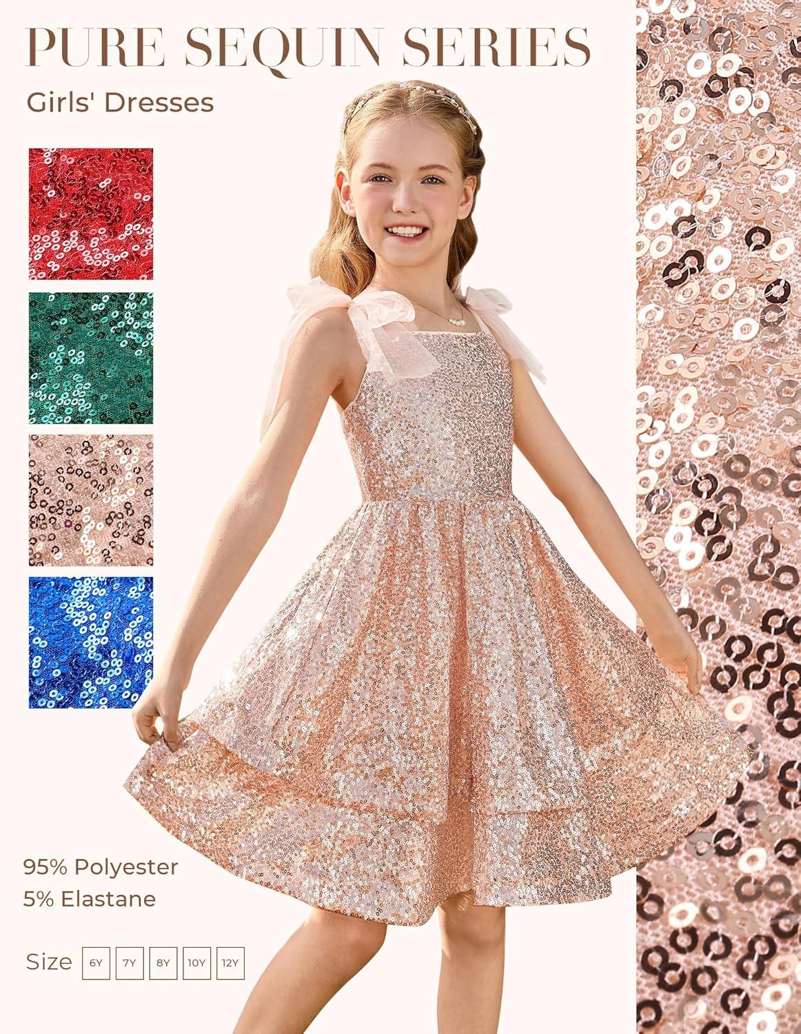 imageGRACE KARIN Gold Girls Sequin Dress Sparkly Girl Fancy Daughter Dance Mini Dresses Kids Birthday Wedding Formal PartyGold
