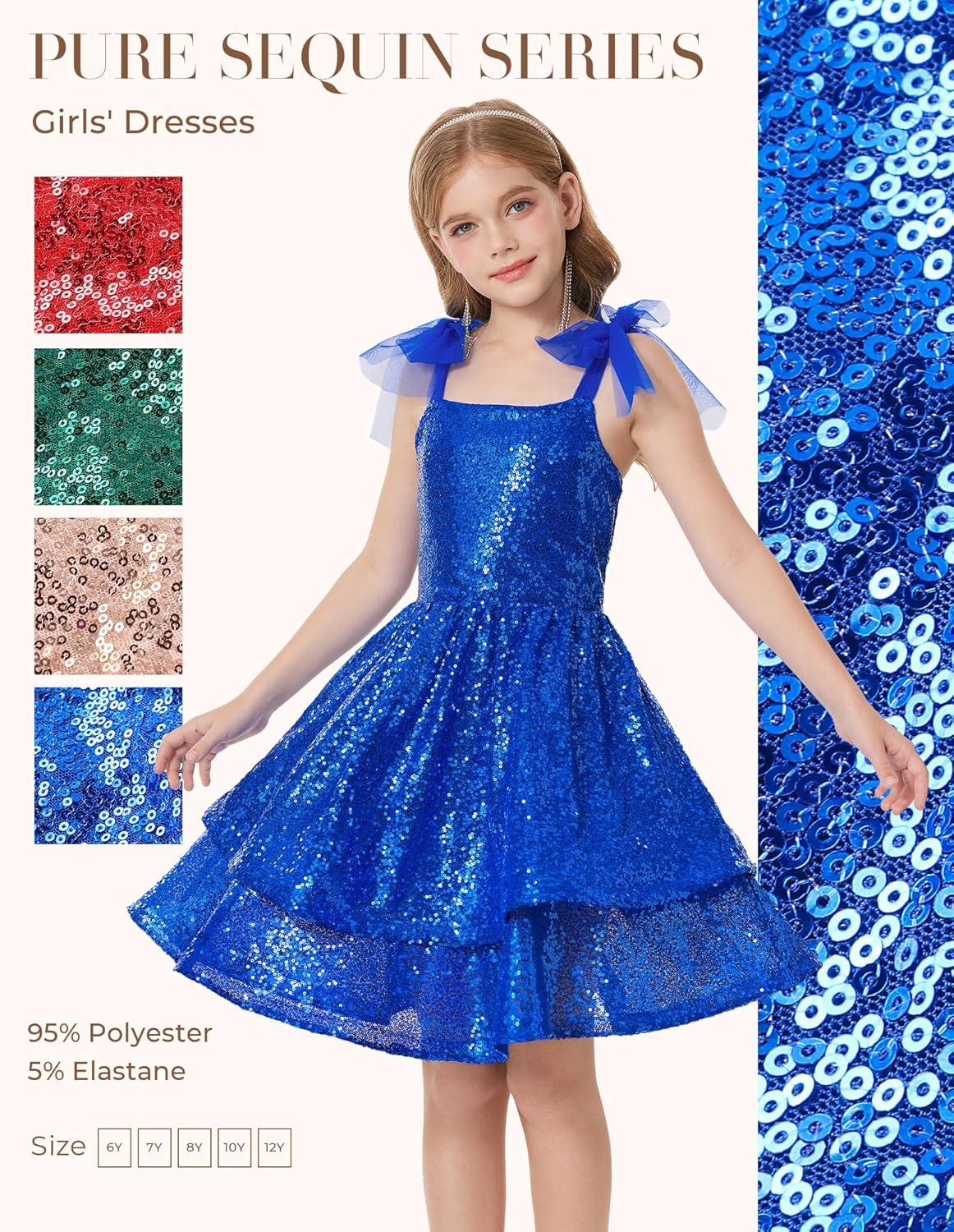 imageGRACE KARIN Gold Girls Sequin Dress Sparkly Girl Fancy Daughter Dance Mini Dresses Kids Birthday Wedding Formal PartyRoyal Blue